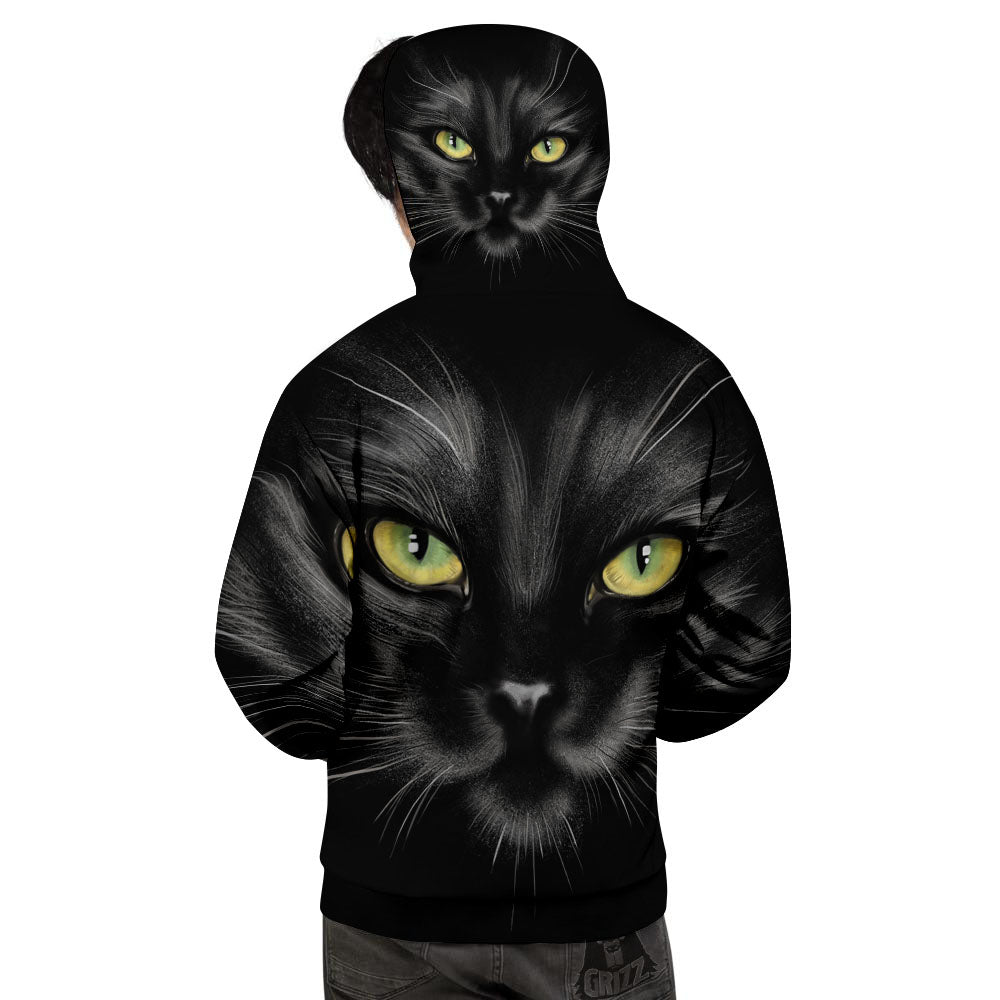 Drawing Portrait Black Cat Print Men's Hoodie-grizzshop