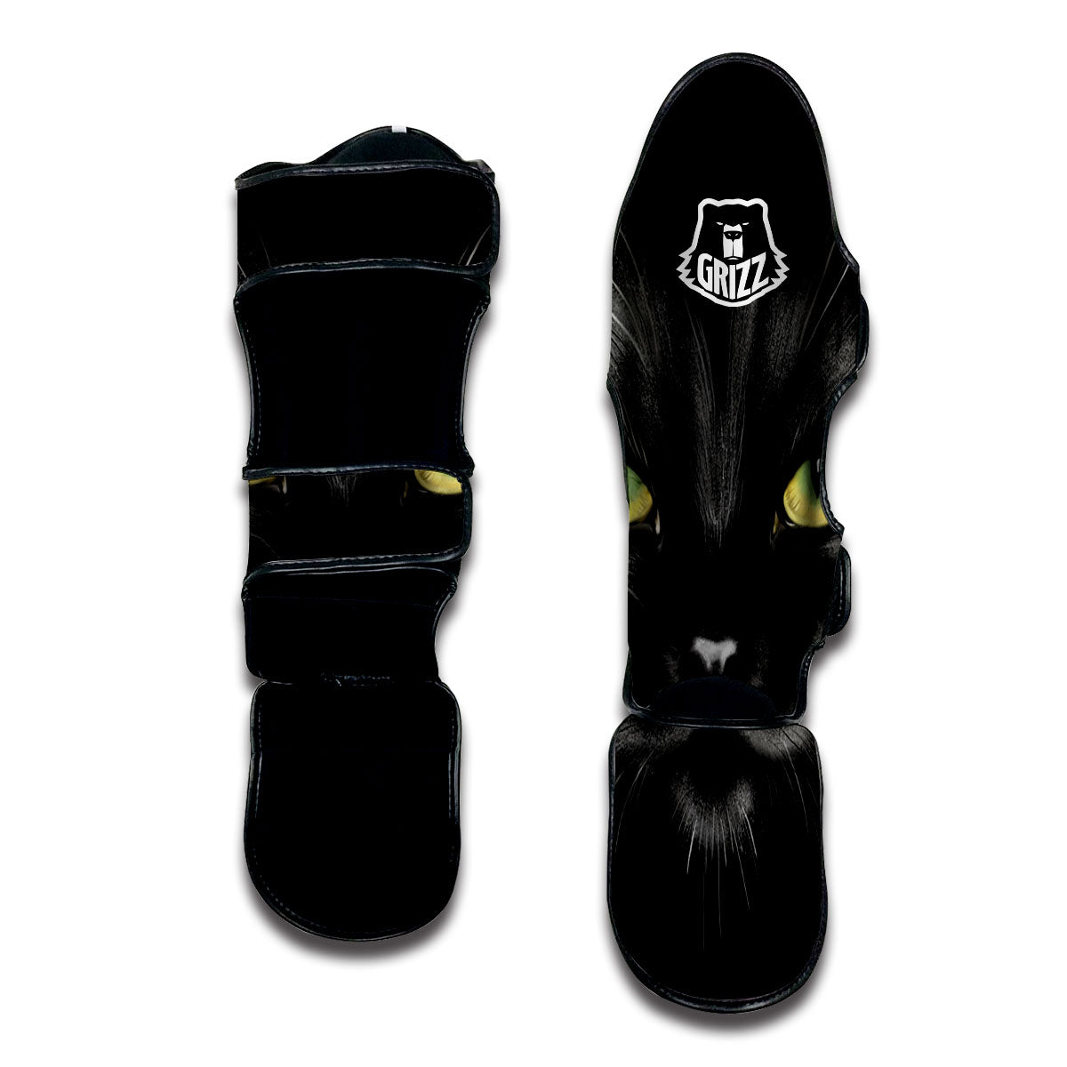 Drawing Portrait Black Cat Print Muay Thai Shin Guards-grizzshop