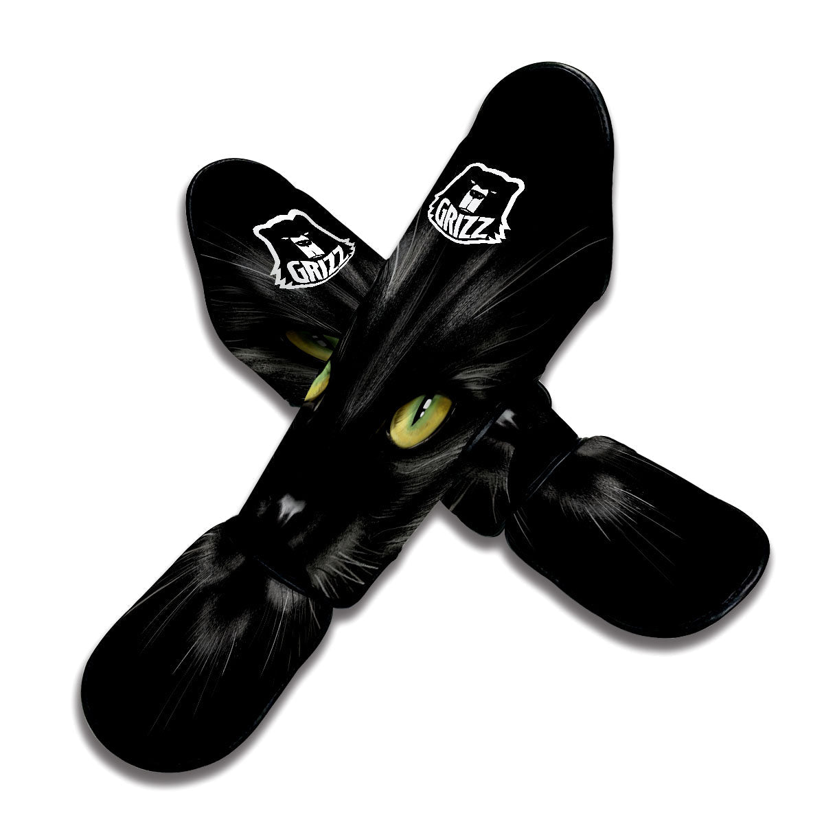 Drawing Portrait Black Cat Print Muay Thai Shin Guards-grizzshop