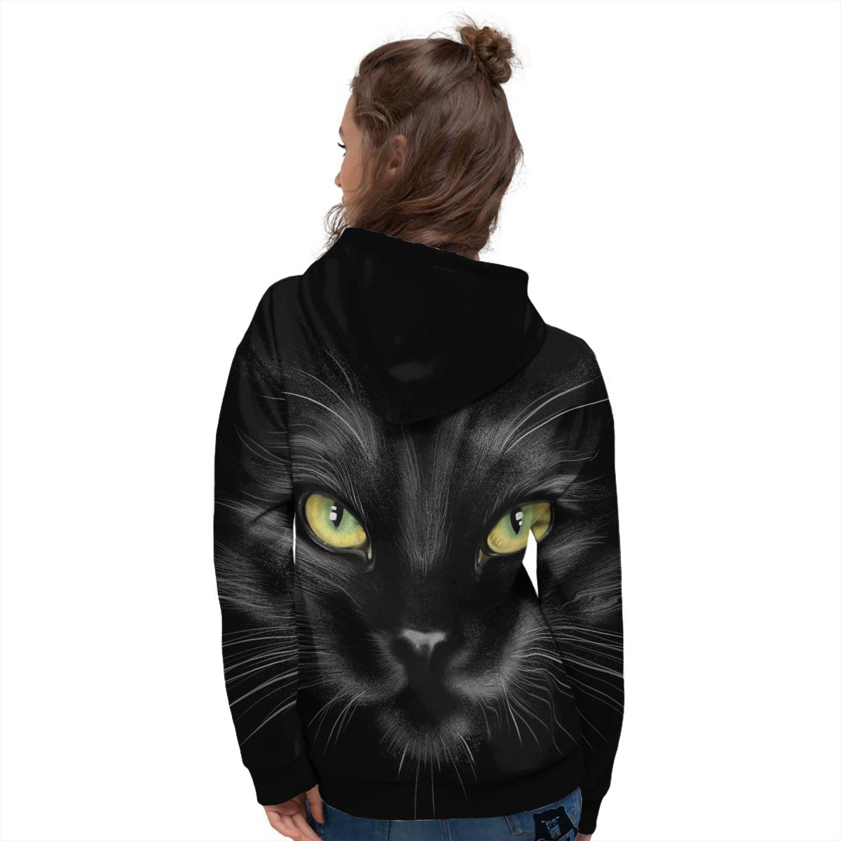 Drawing Portrait Black Cat Print Women's Hoodie-grizzshop