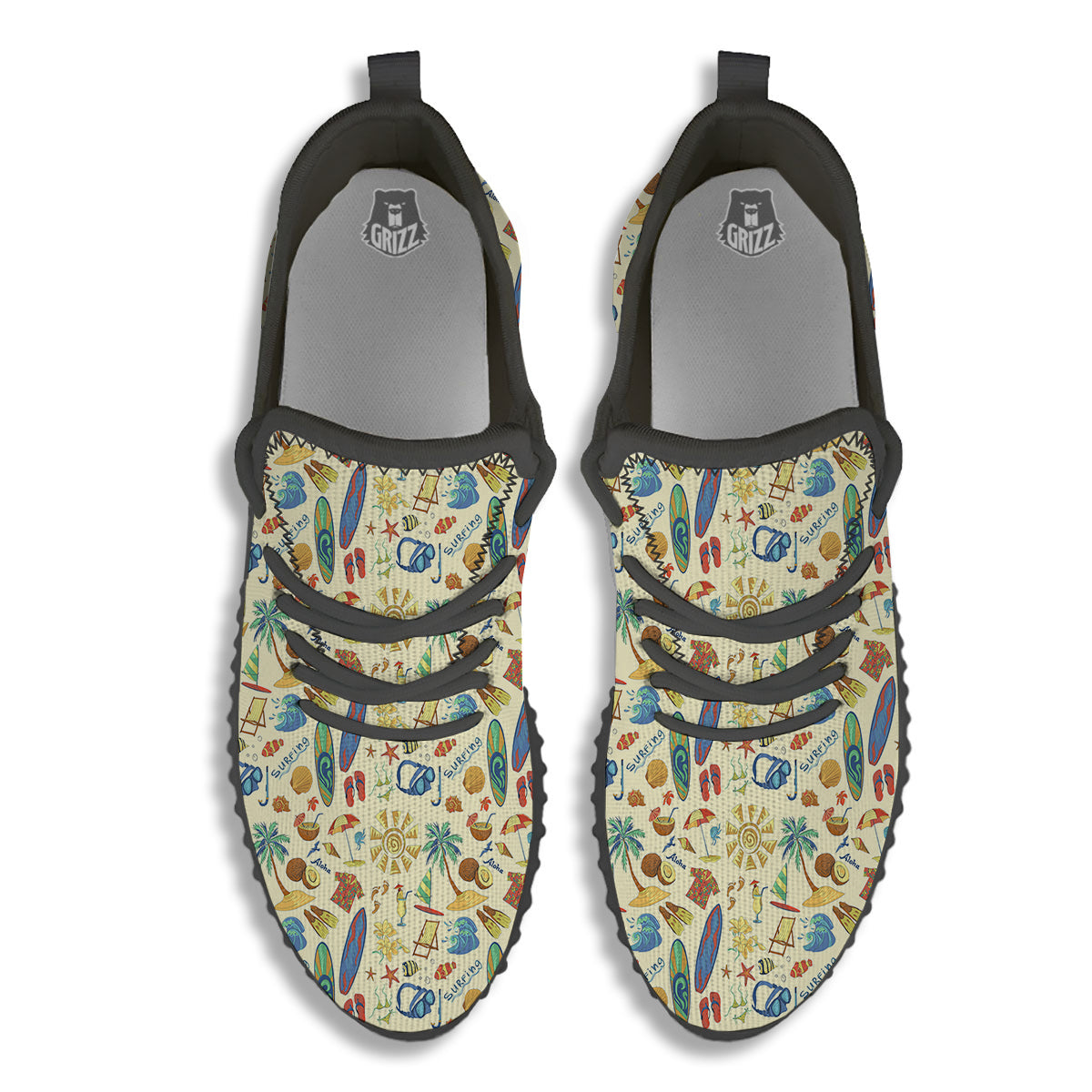 Drawing Summer Color Print Pattern Black Walking Shoes-grizzshop