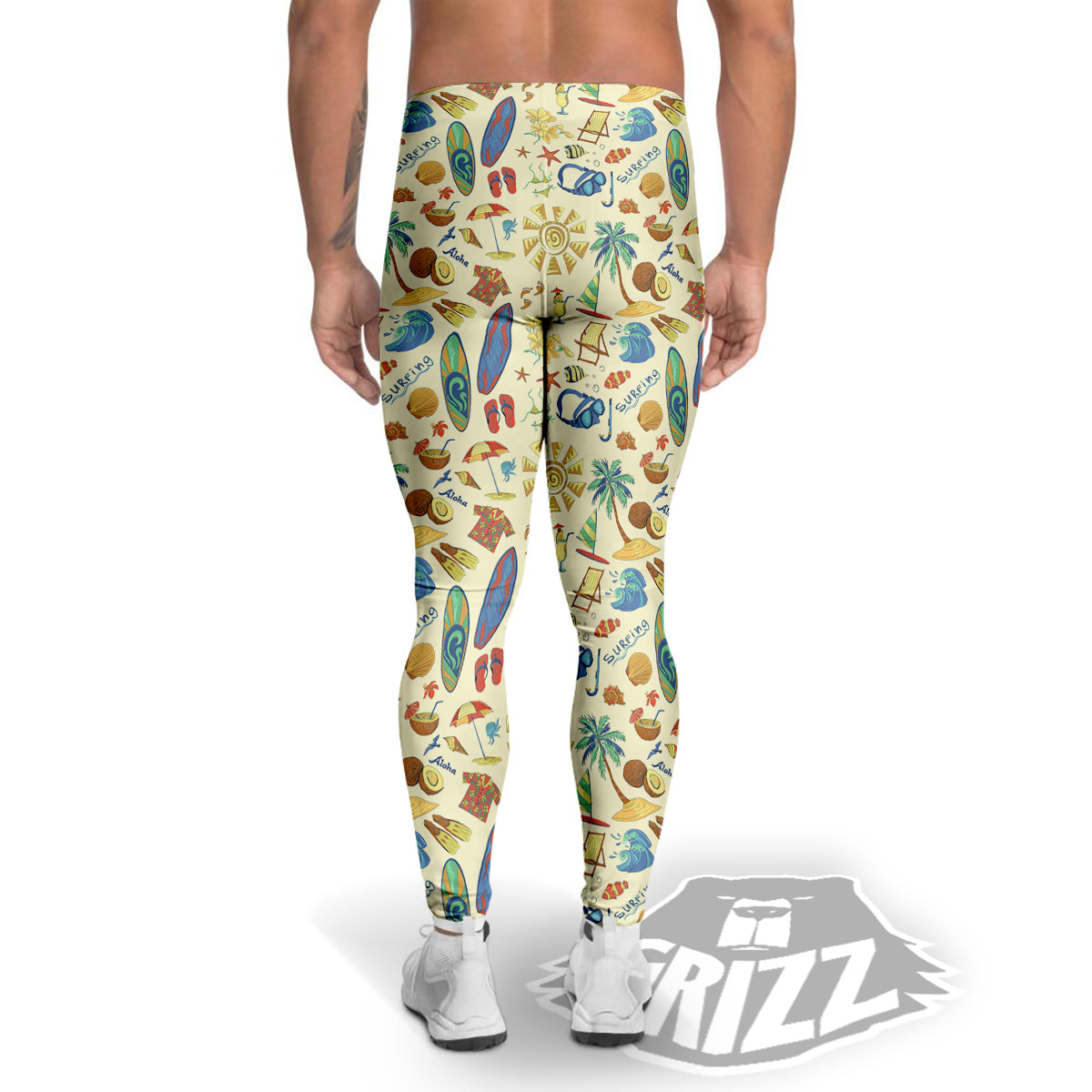 Drawing Summer Color Print Pattern Men's Leggings-grizzshop