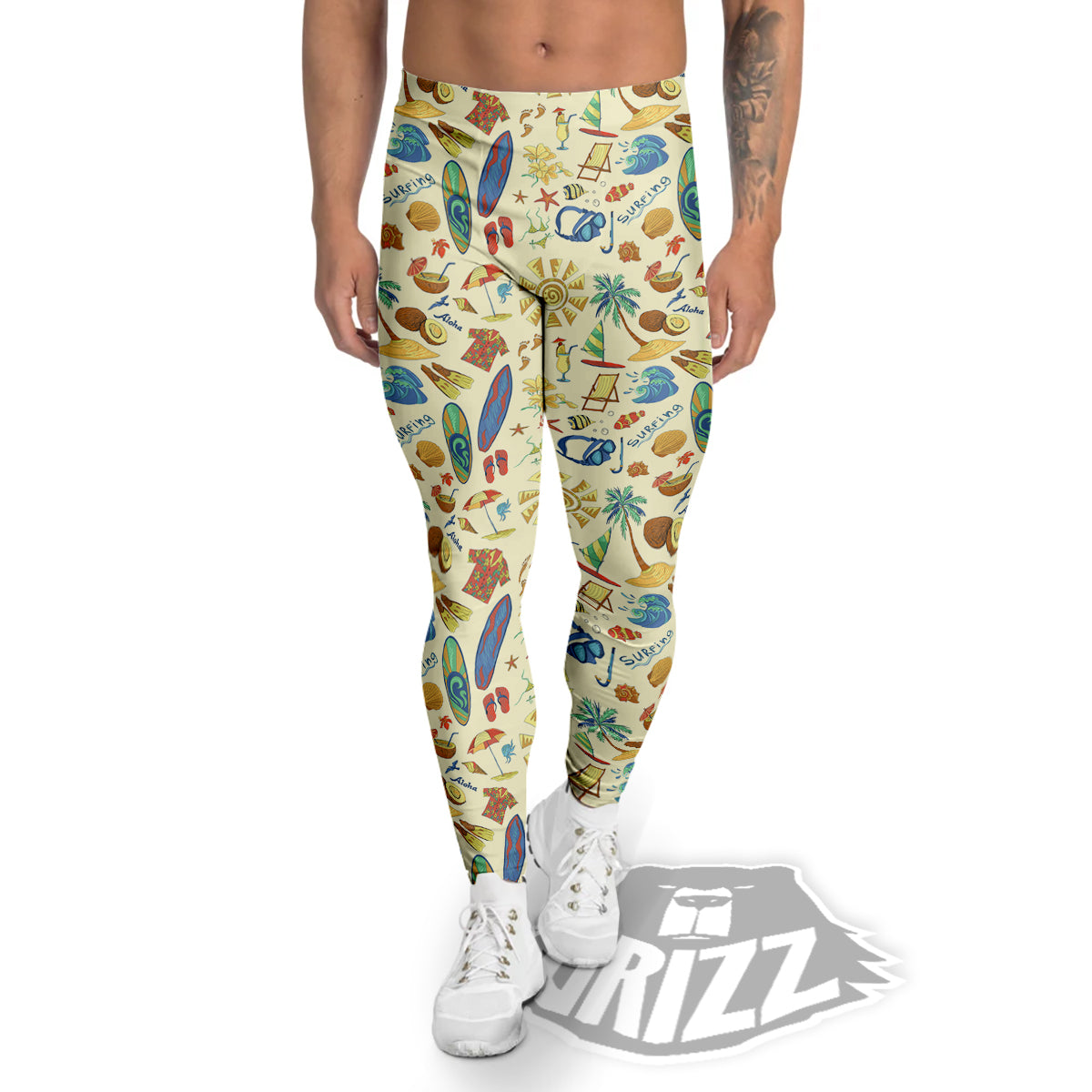 Drawing Summer Color Print Pattern Men's Leggings-grizzshop