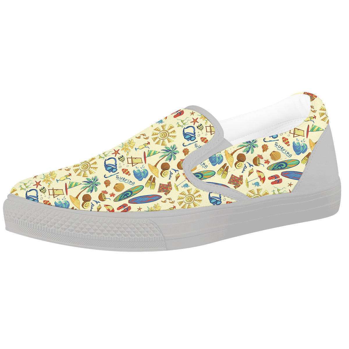 Drawing Summer Color Print Pattern White Slip On Shoes-grizzshop