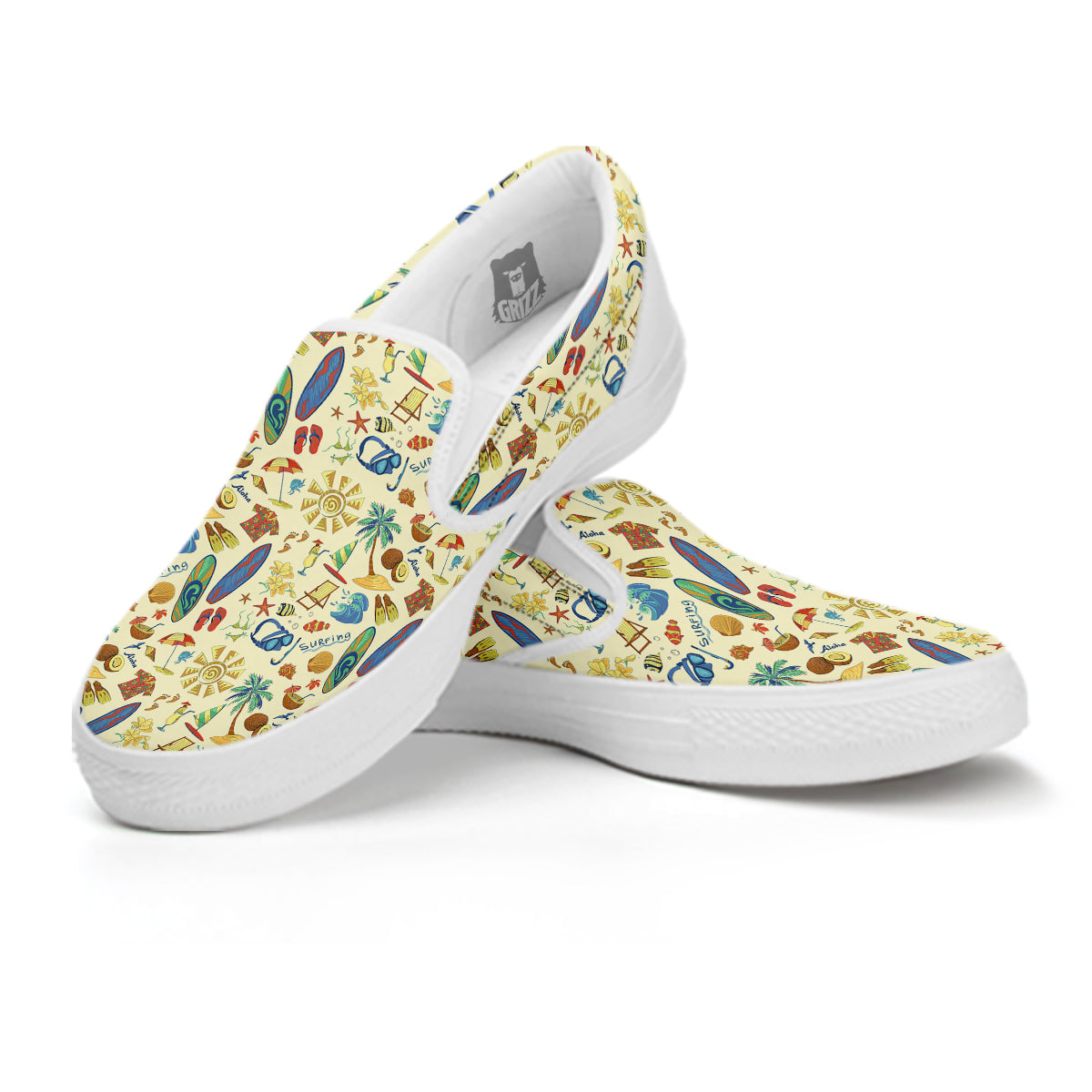 Drawing Summer Color Print Pattern White Slip On Shoes-grizzshop