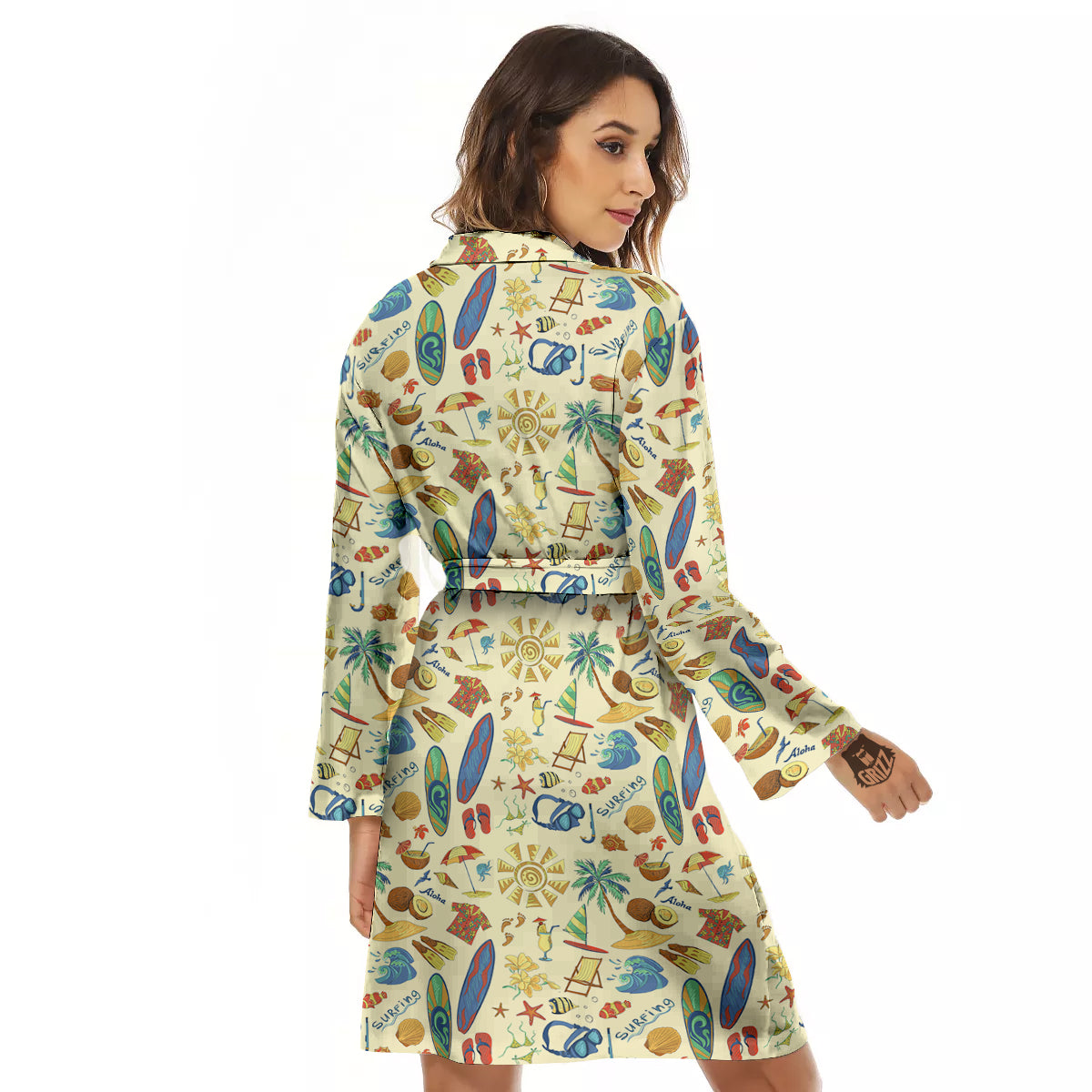 Drawing Summer Color Print Pattern Women's Robe-grizzshop