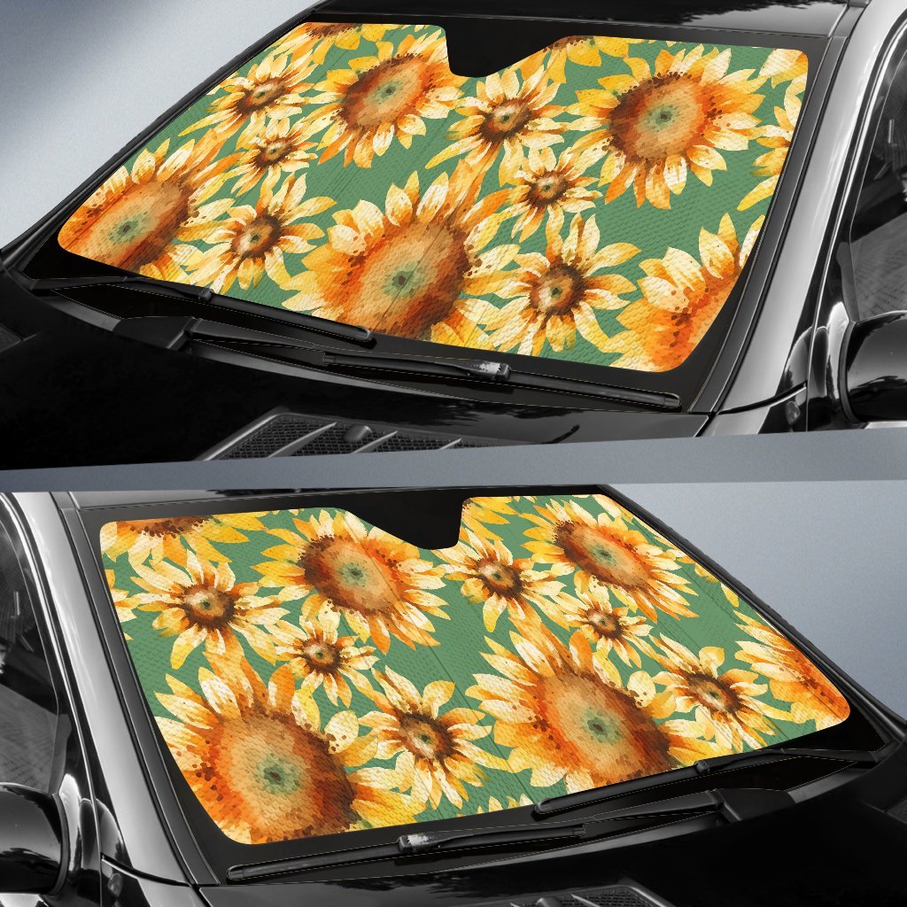 Drawing Sunflower Print Pattern Car Sun Shade-grizzshop