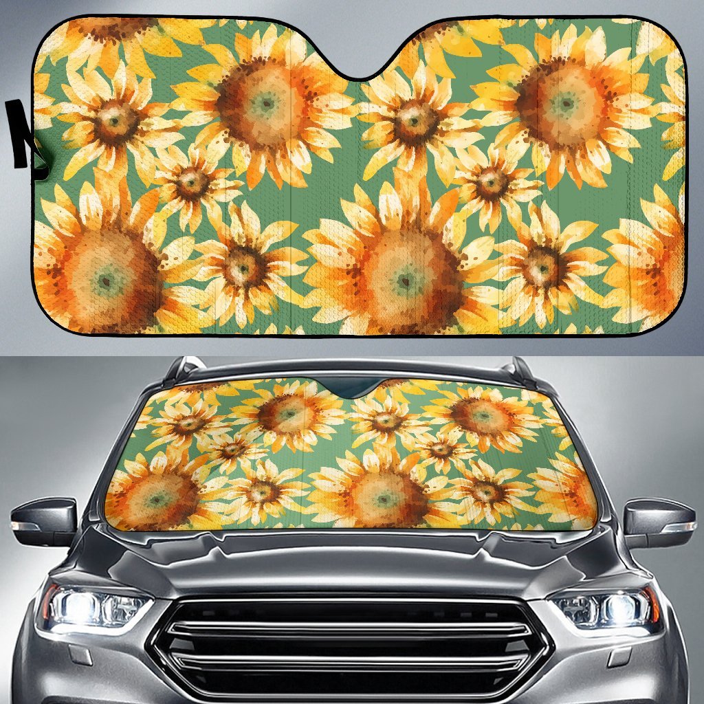 Drawing Sunflower Print Pattern Car Sun Shade-grizzshop