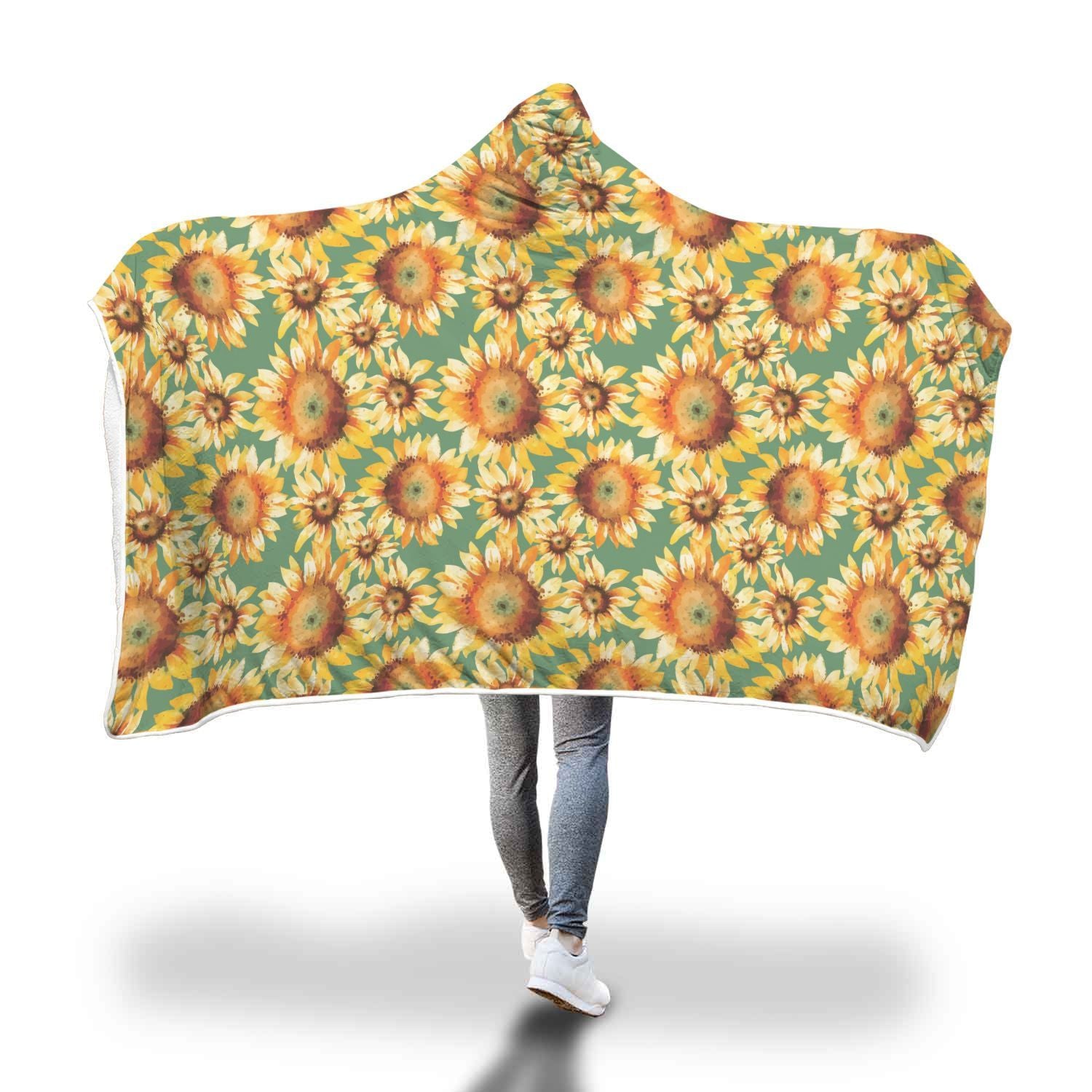 Drawing Sunflower Print Pattern Hooded Blanket-grizzshop