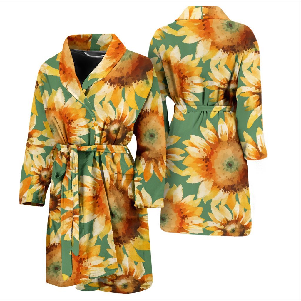 Drawing Sunflower Print Pattern Men Long Robe-grizzshop