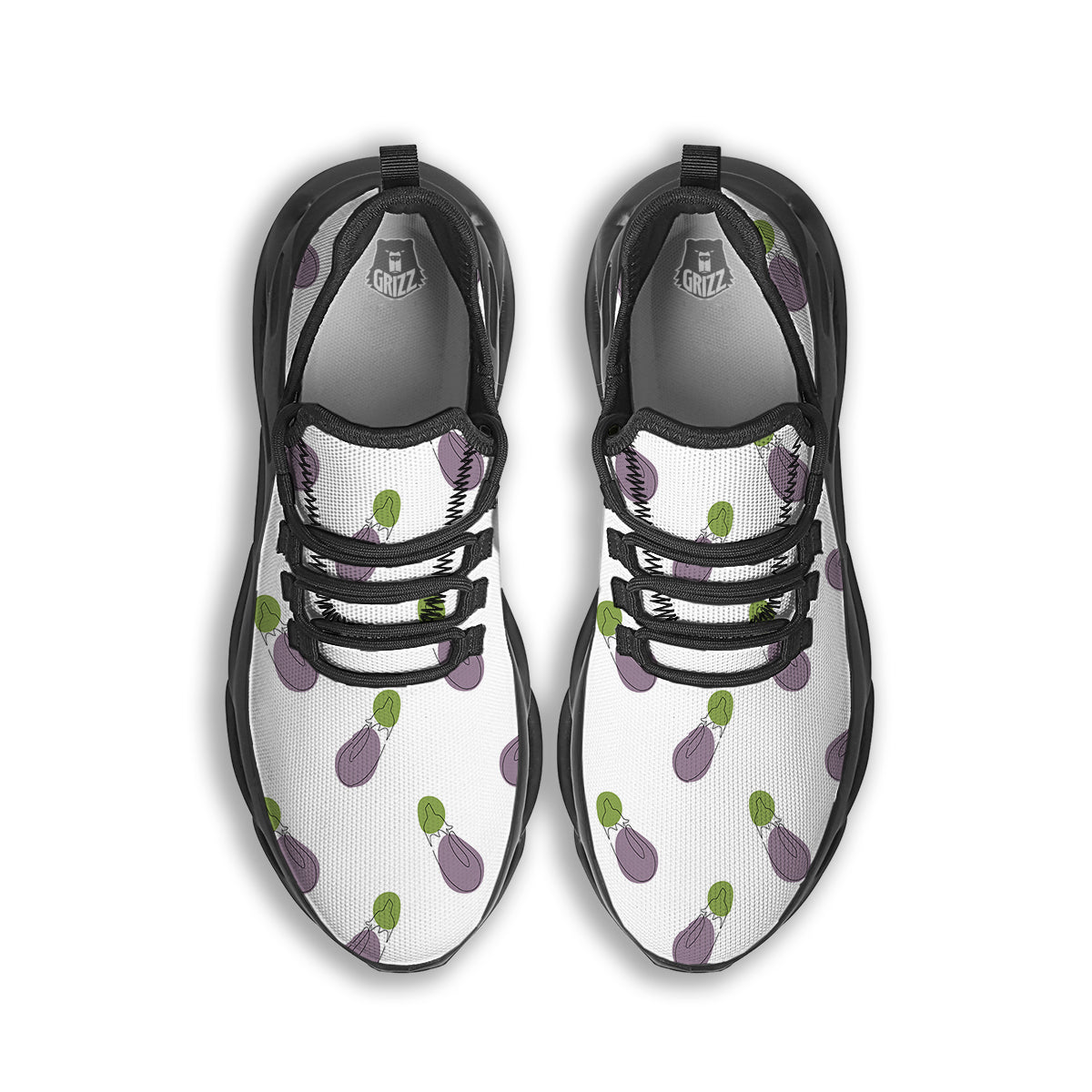 Drawing White Eggplant Print Pattern Black Running Shoes-grizzshop