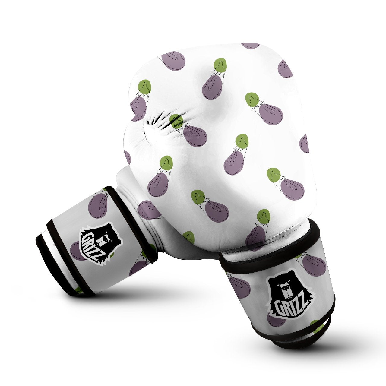 Drawing White Eggplant Print Pattern Boxing Gloves-grizzshop