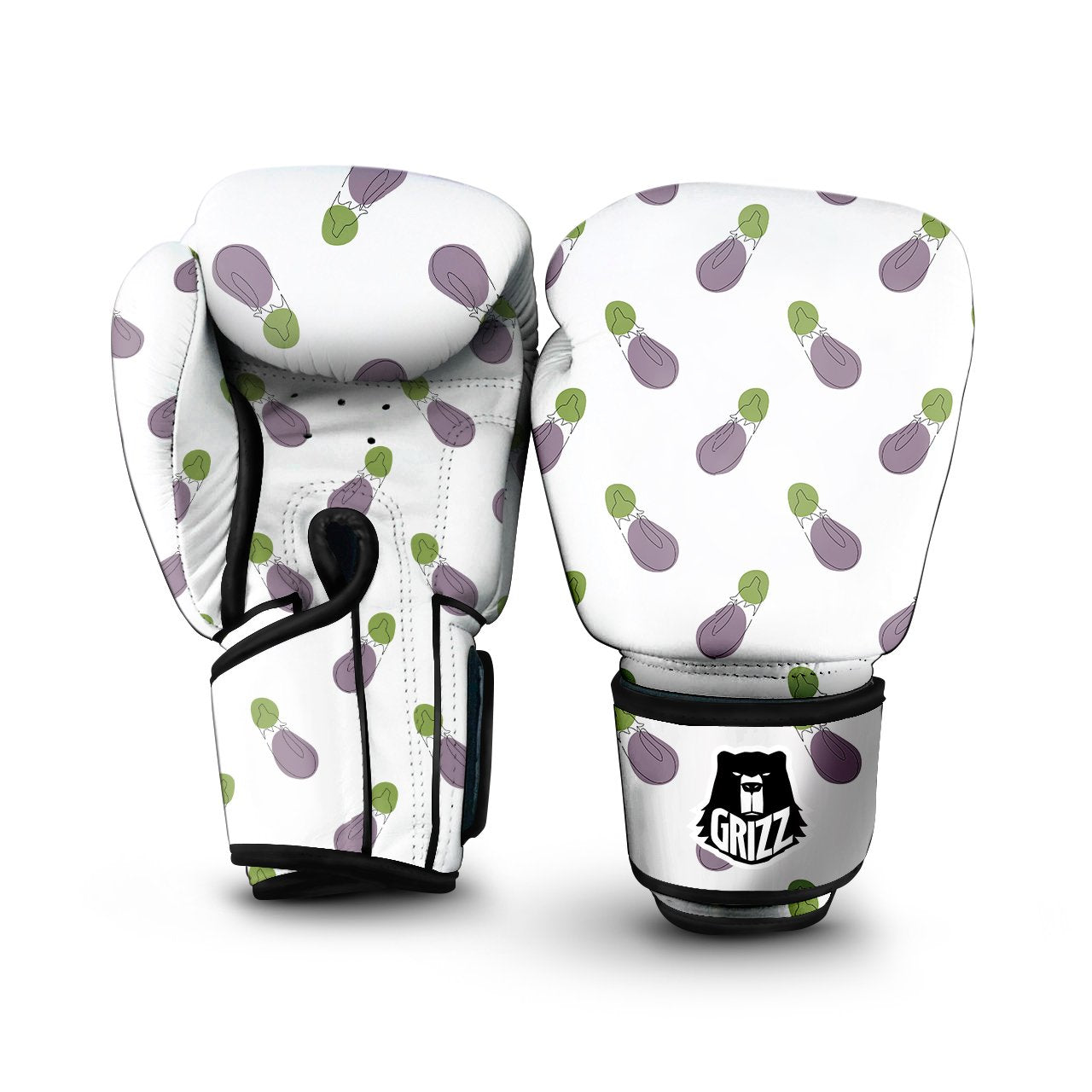 Drawing White Eggplant Print Pattern Boxing Gloves-grizzshop