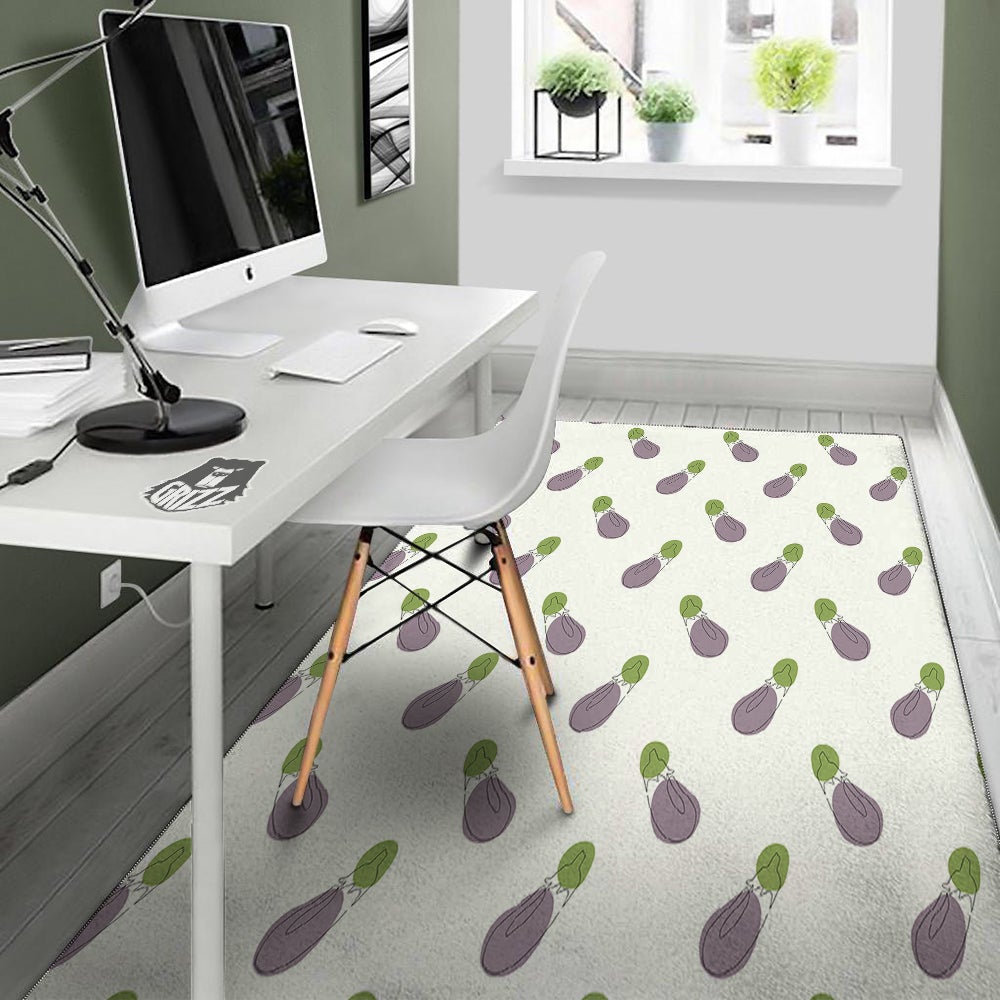 Drawing White Eggplant Print Pattern Floor Mat-grizzshop