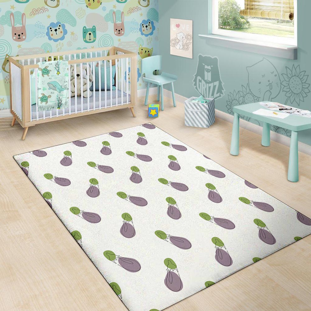 Drawing White Eggplant Print Pattern Floor Mat-grizzshop