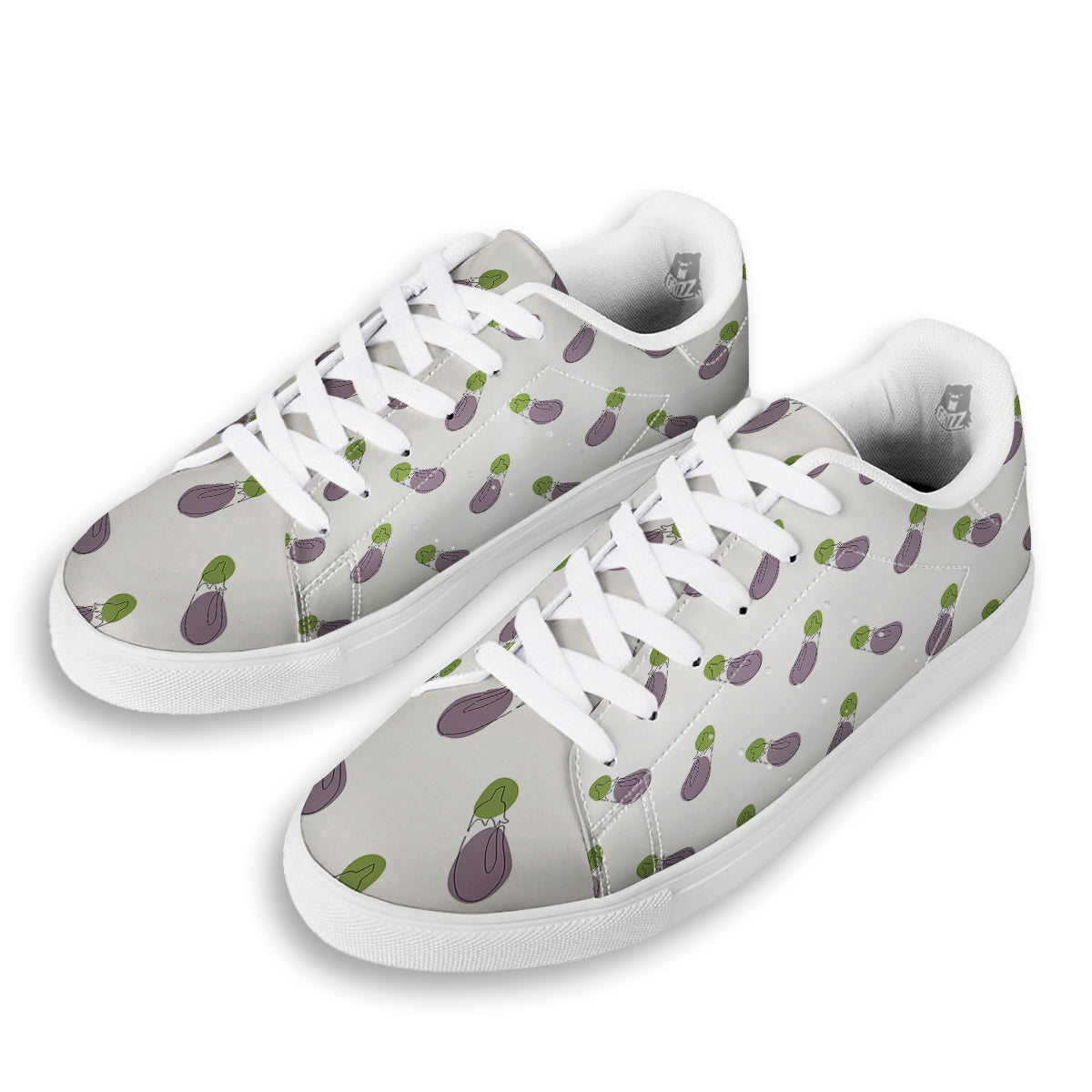 Drawing White Eggplant Print Pattern White Low Top Sneakers-grizzshop