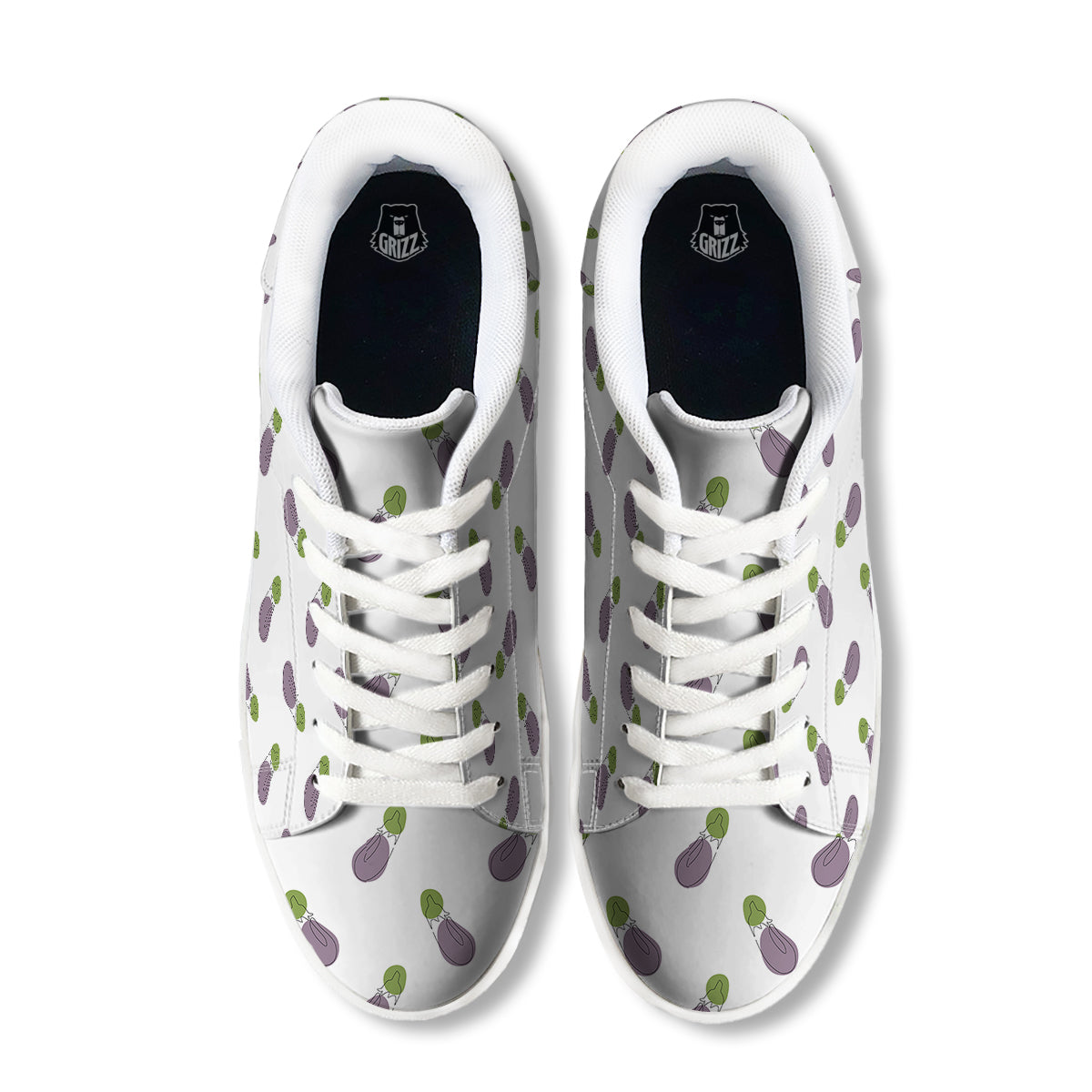 Drawing White Eggplant Print Pattern White Low Top Sneakers-grizzshop