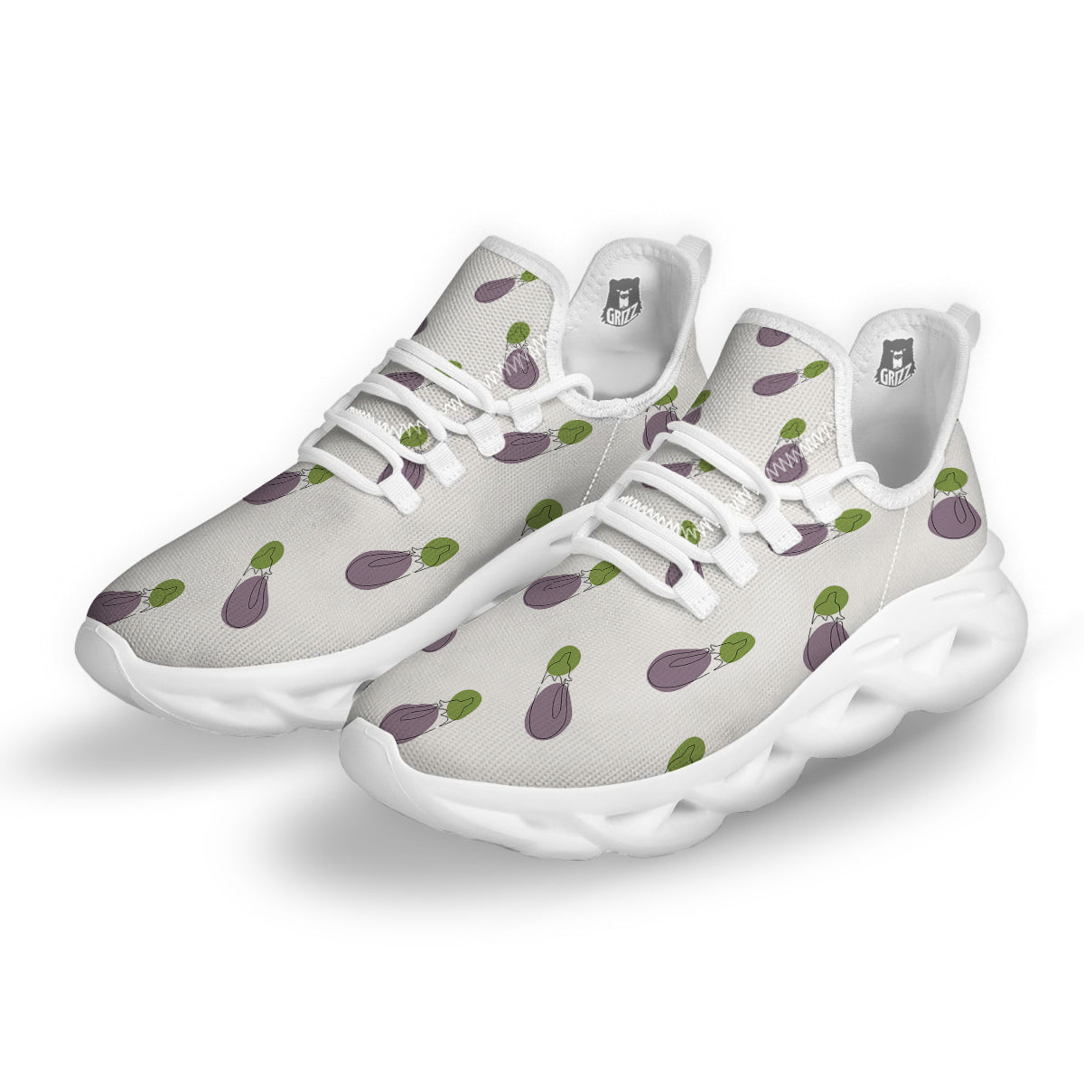 Drawing White Eggplant Print Pattern White Running Shoes-grizzshop