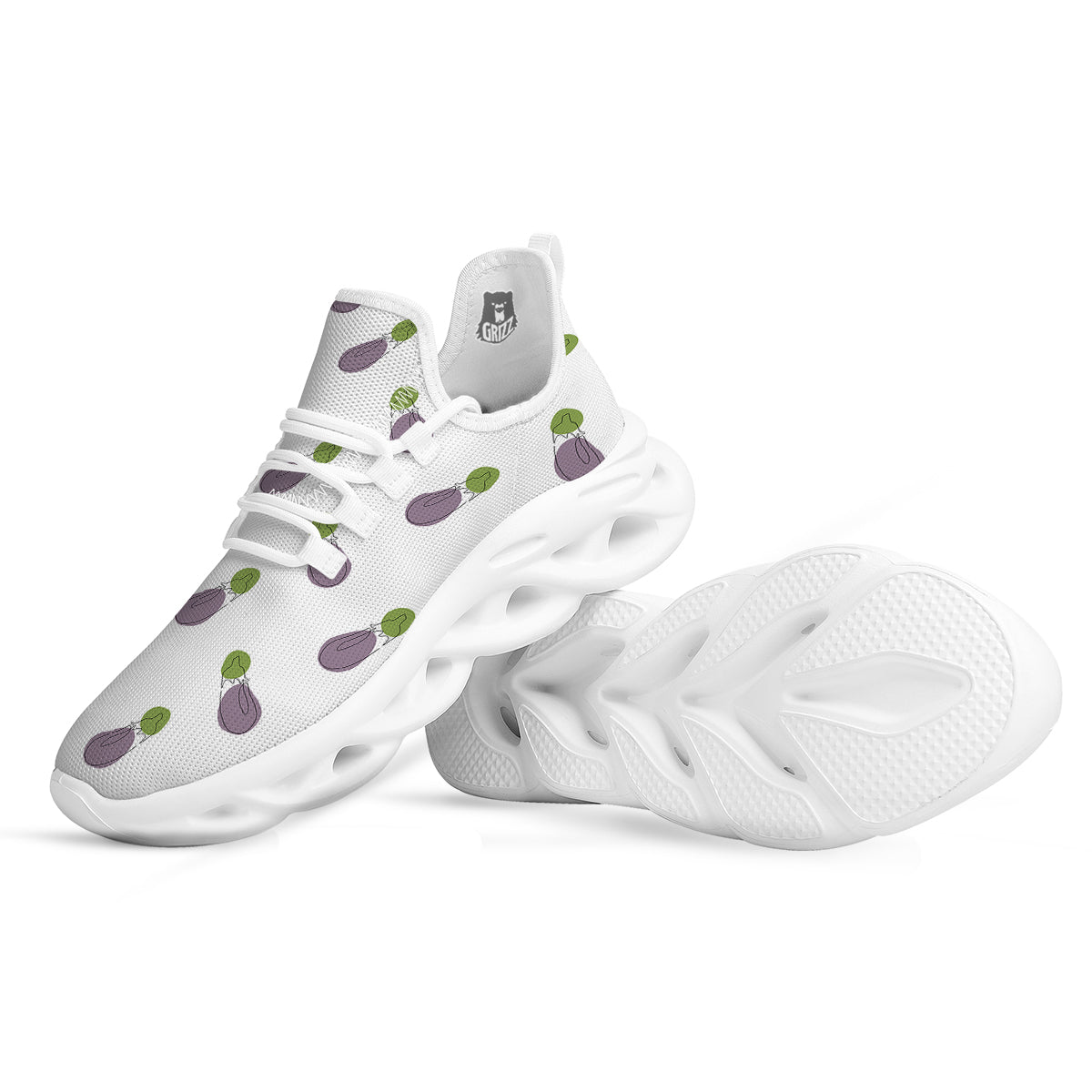 Drawing White Eggplant Print Pattern White Running Shoes-grizzshop