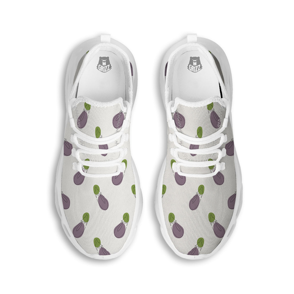 Drawing White Eggplant Print Pattern White Running Shoes-grizzshop