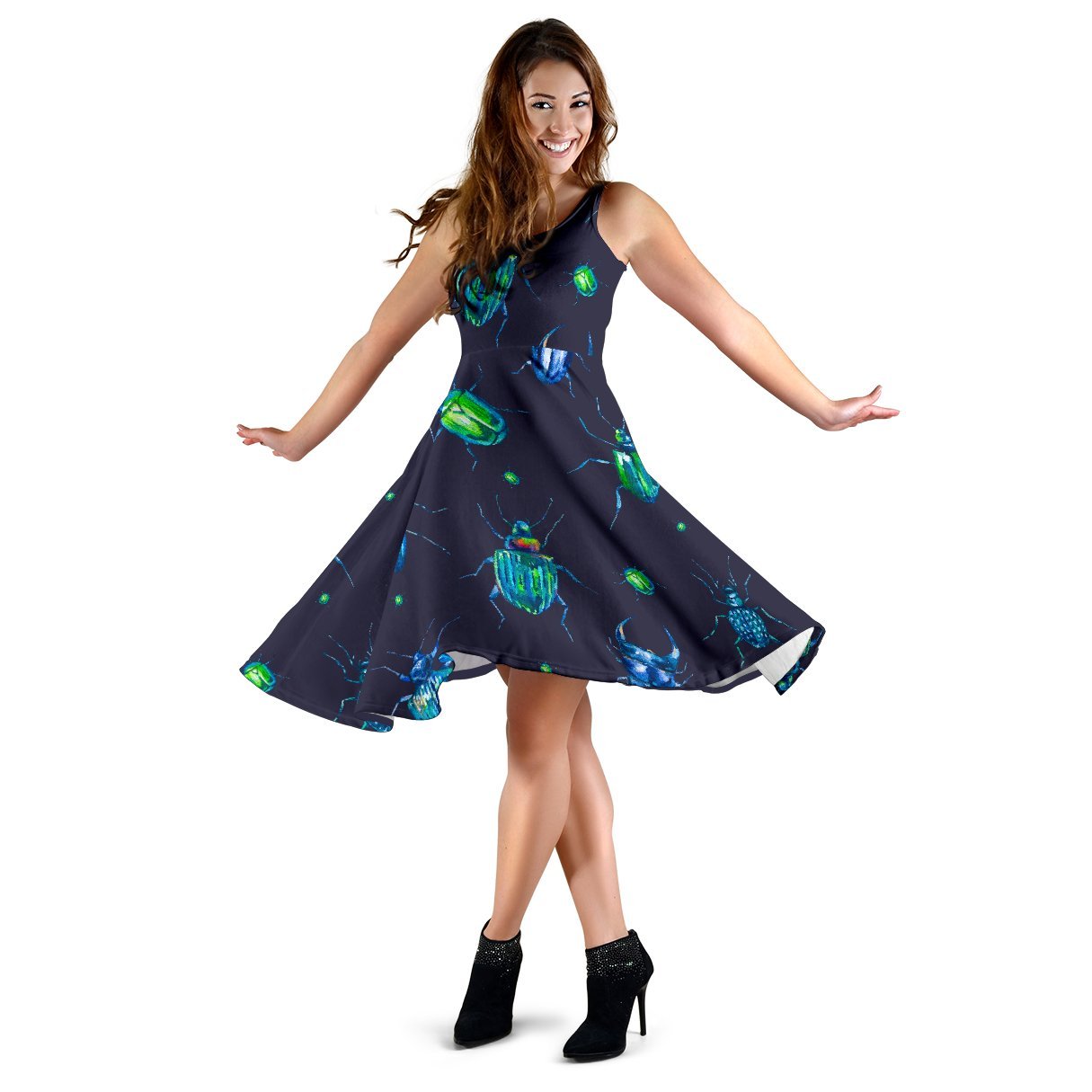 Drawing Bug Pattern Print Dress-grizzshop