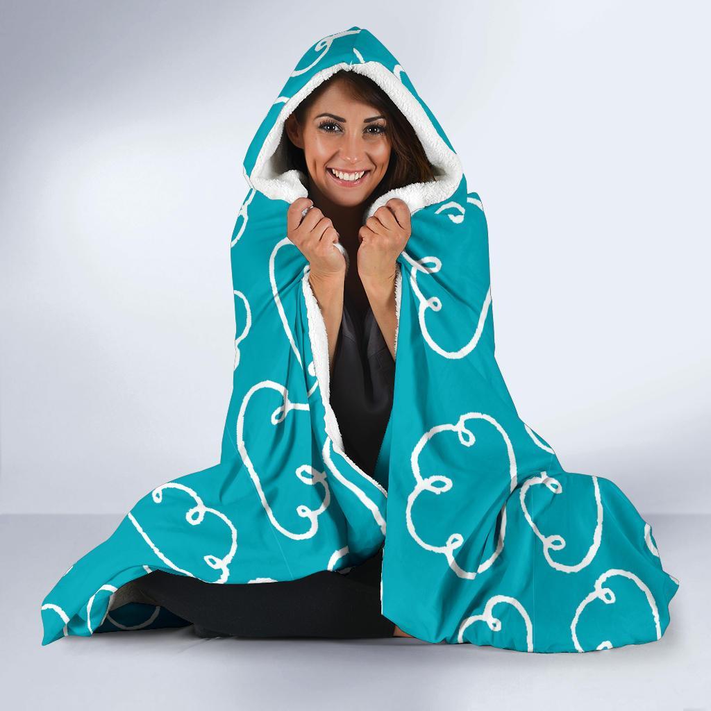 Drawn Cloud Pattern Print Hooded Blanket-grizzshop