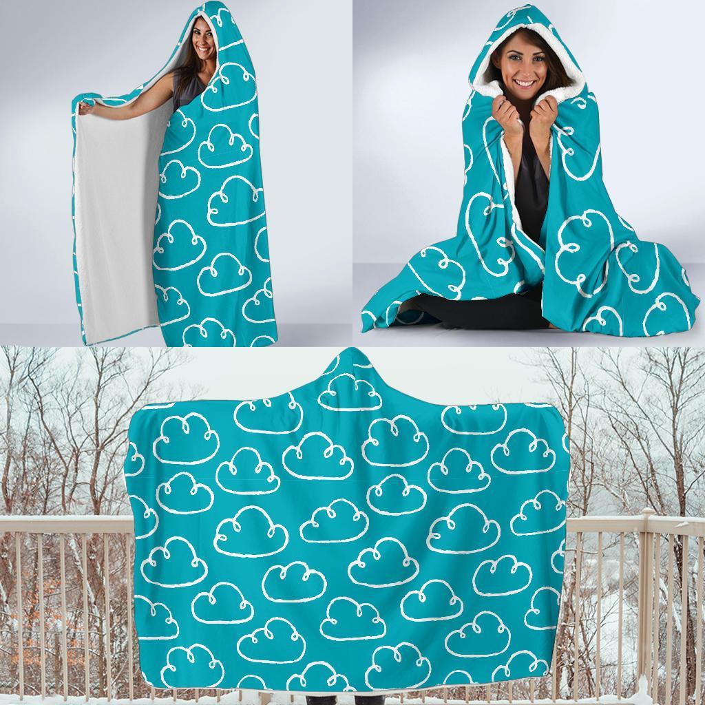 Drawn Cloud Pattern Print Hooded Blanket-grizzshop