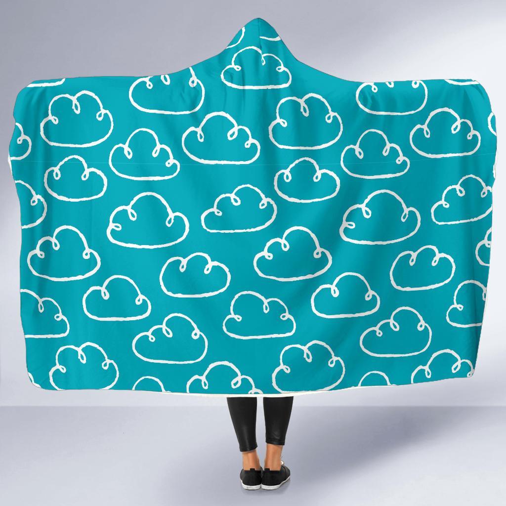 Drawn Cloud Pattern Print Hooded Blanket-grizzshop