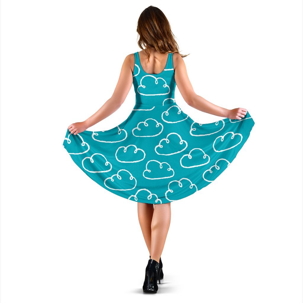 Drawn Cloud Pattern Print Dress-grizzshop