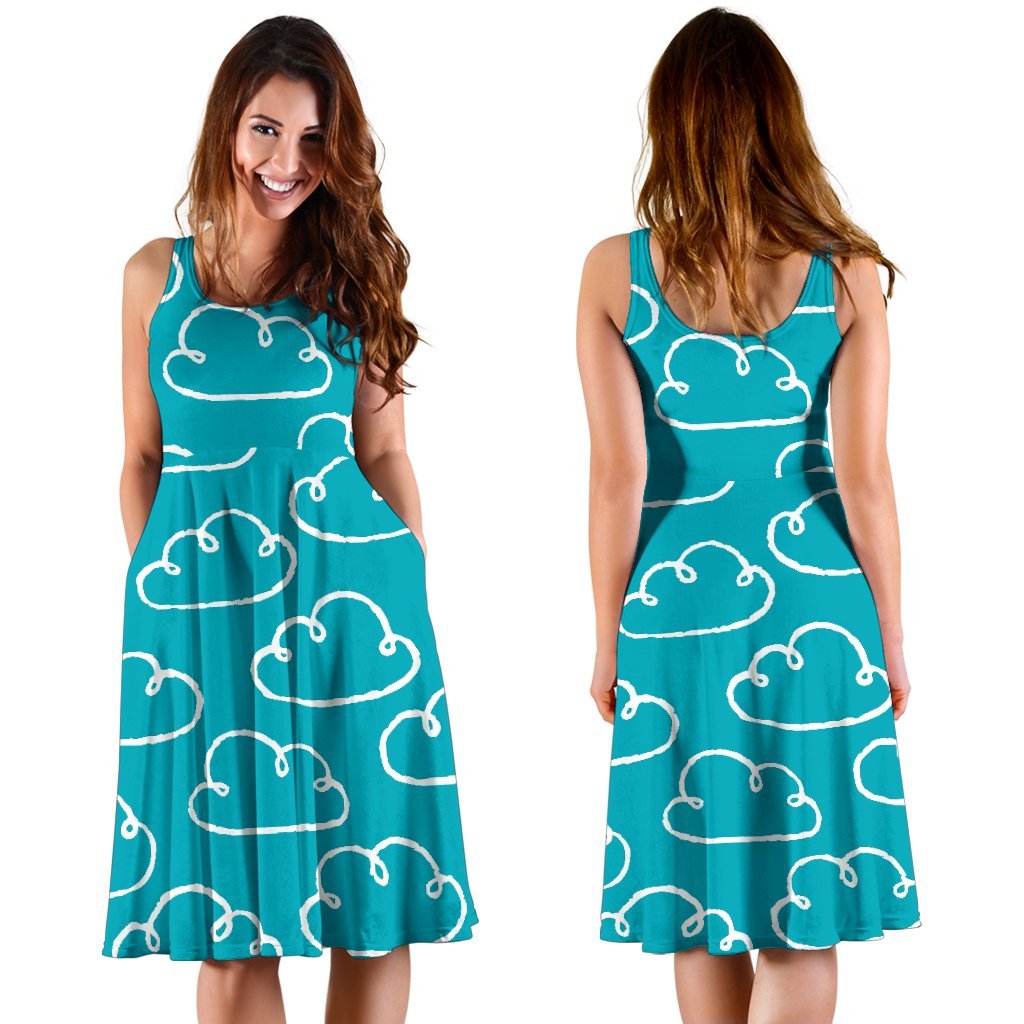 Drawn Cloud Pattern Print Dress-grizzshop