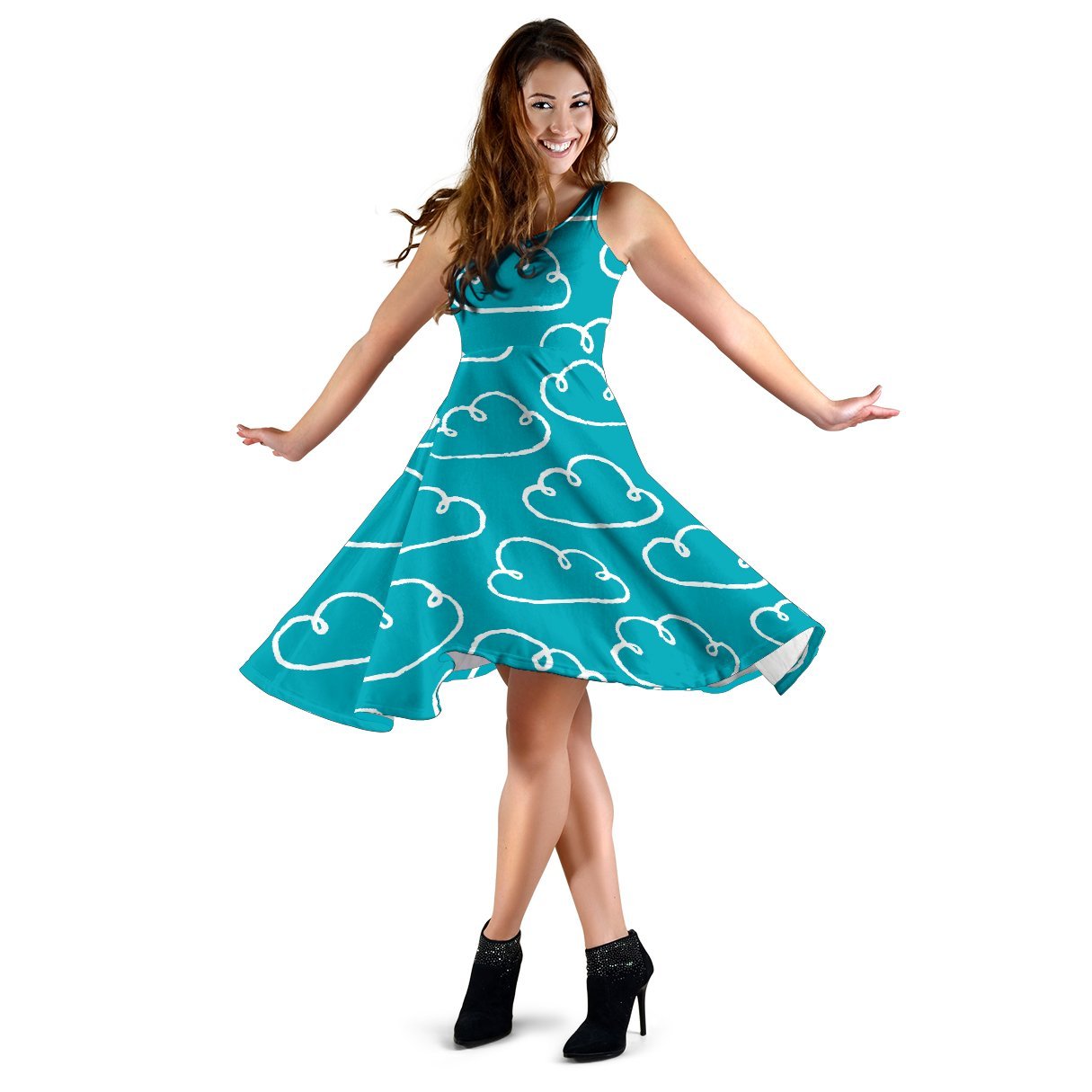 Drawn Cloud Pattern Print Dress-grizzshop
