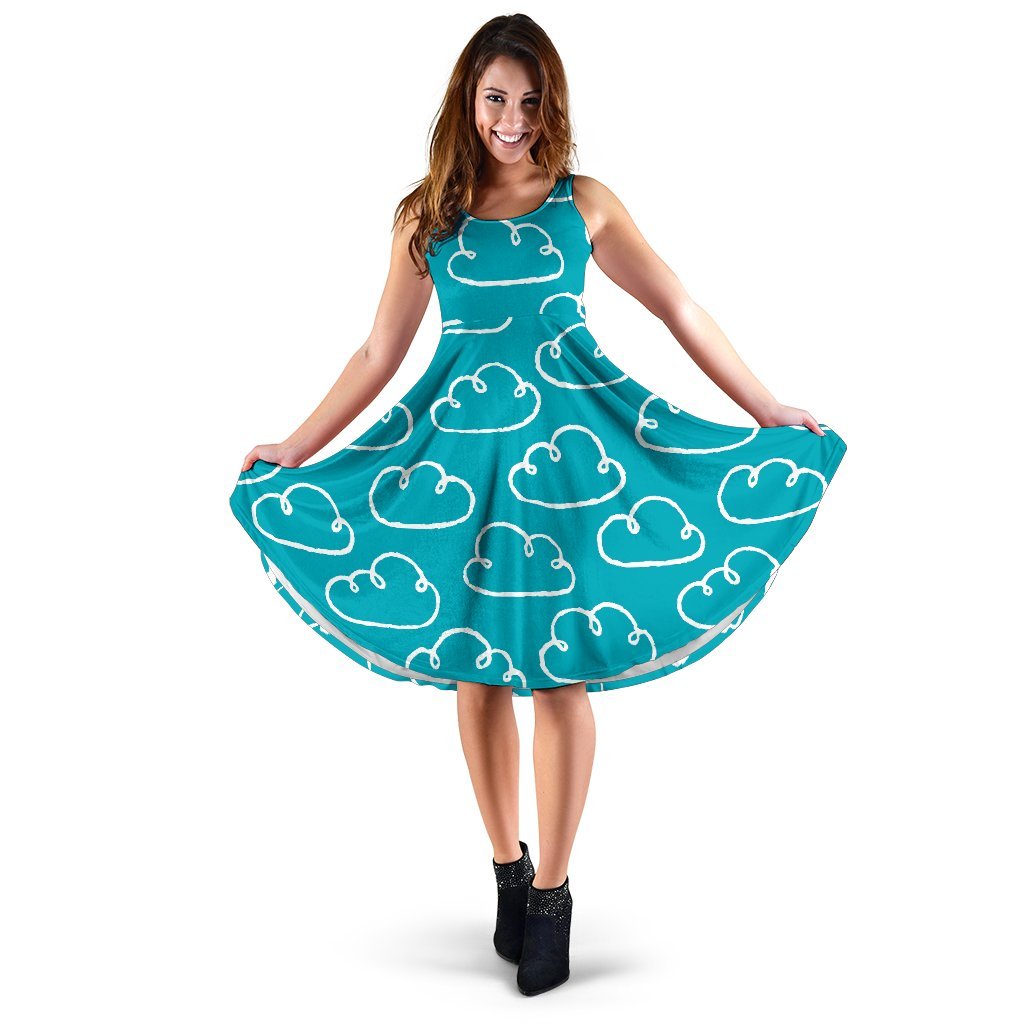 Drawn Cloud Pattern Print Dress-grizzshop
