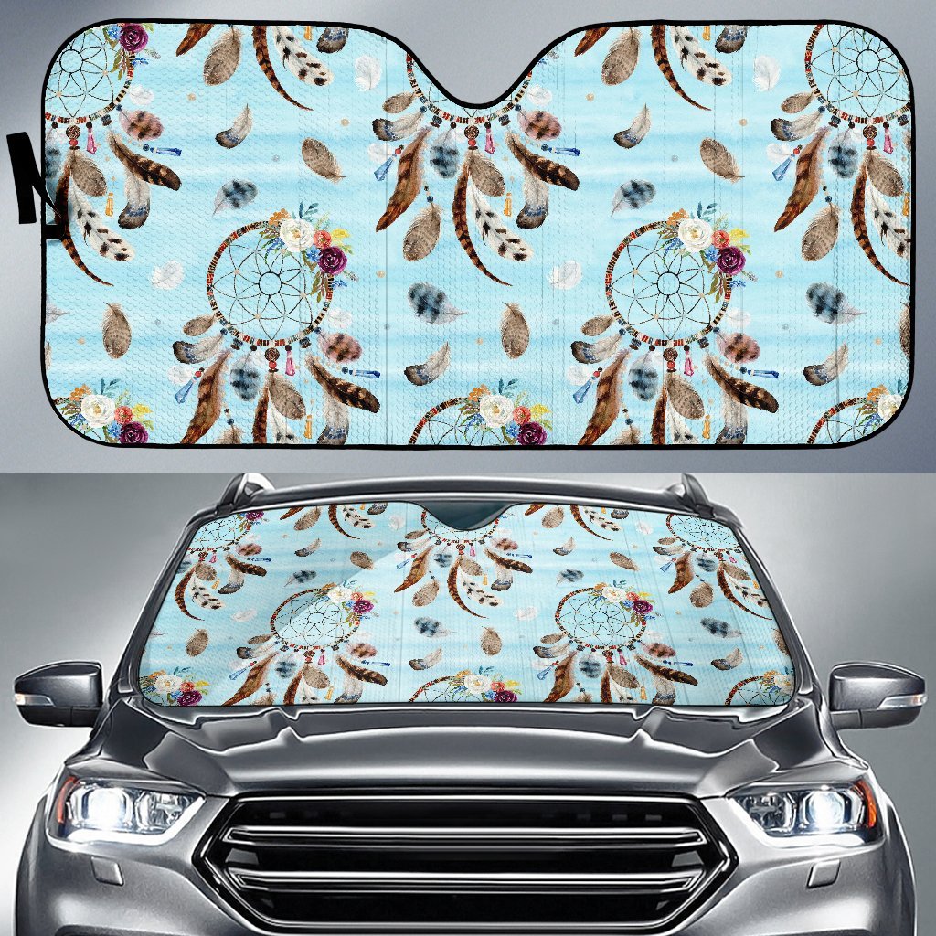 Dream Catcher Blue Feather Car Sun Shade-grizzshop