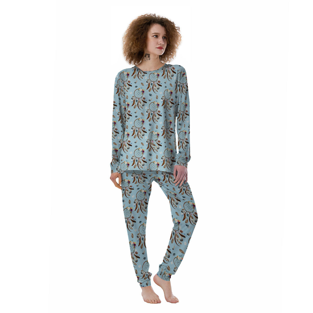 Dream Catcher Blue Indian Print Pattern Women's Pajamas-grizzshop