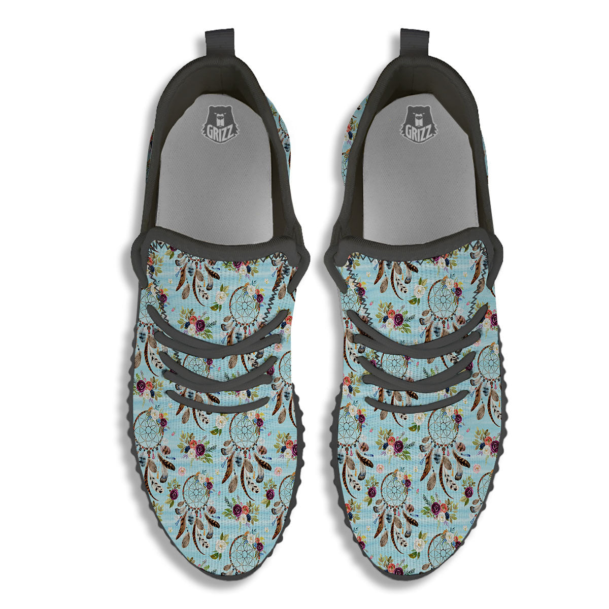 Dream Catcher Blue Native Print Pattern Black Walking Shoes-grizzshop