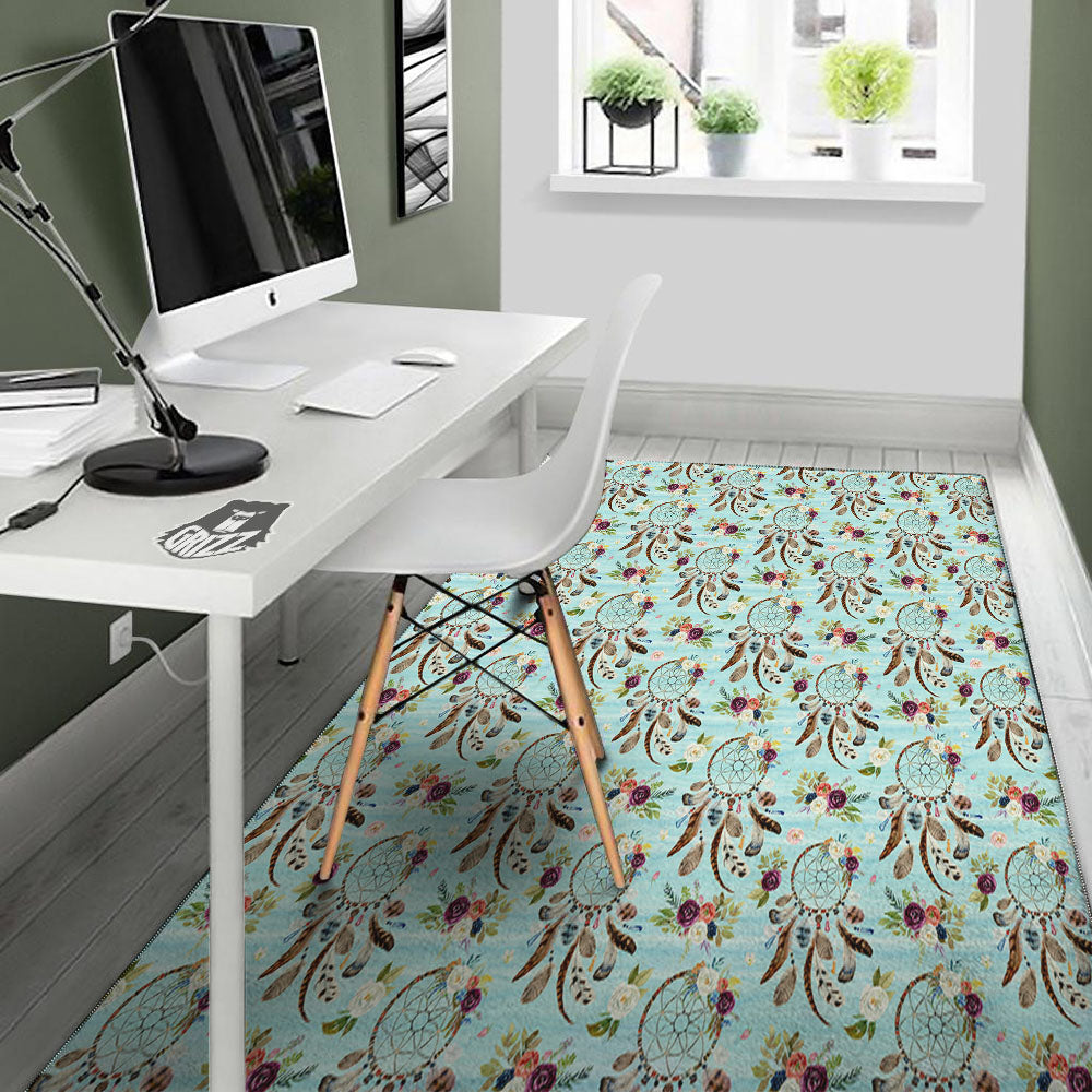 Dream Catcher Blue Native Print Pattern Floor Mat-grizzshop