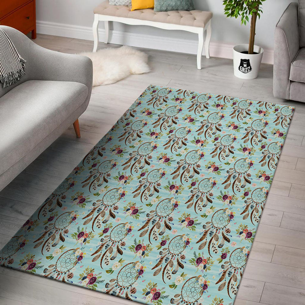 Dream Catcher Blue Native Print Pattern Floor Mat-grizzshop