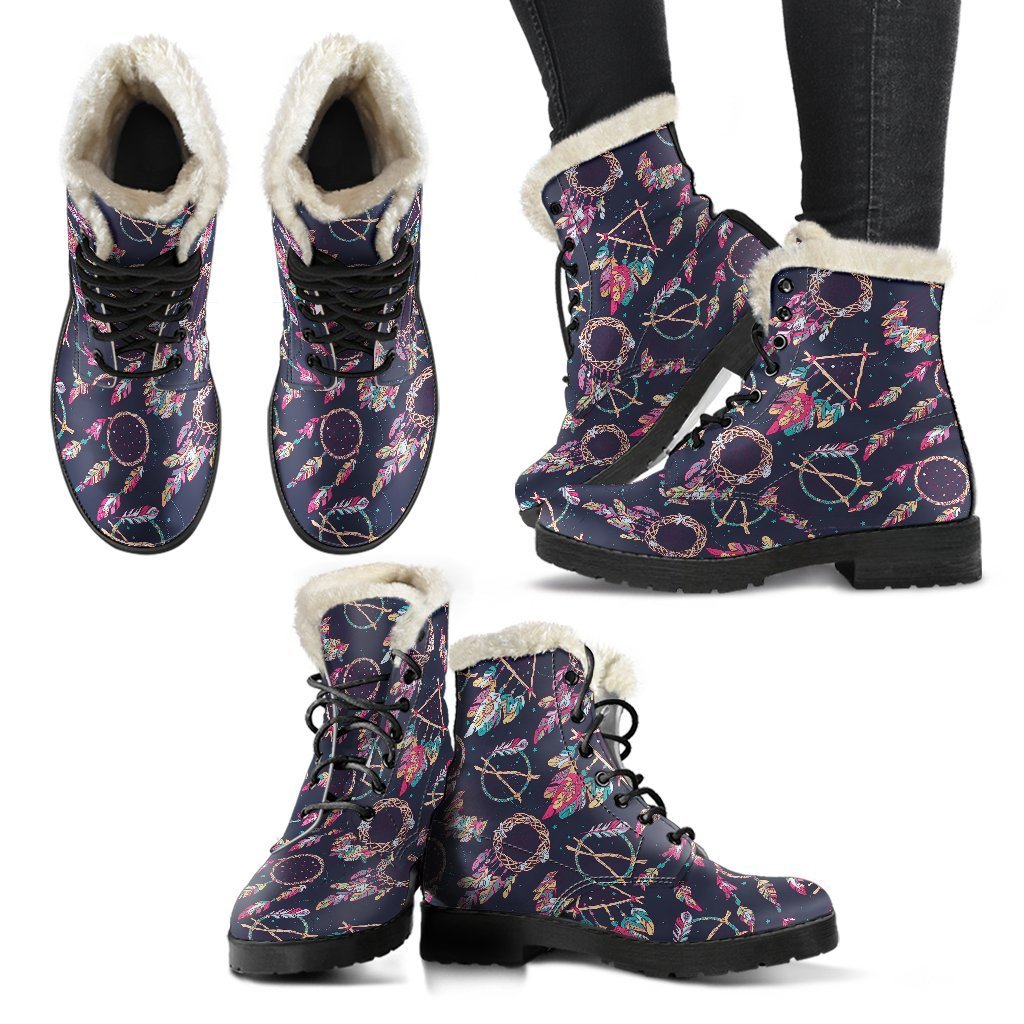 Dream Catcher Boho Feather Pattern Print Comfy Winter Boots-grizzshop