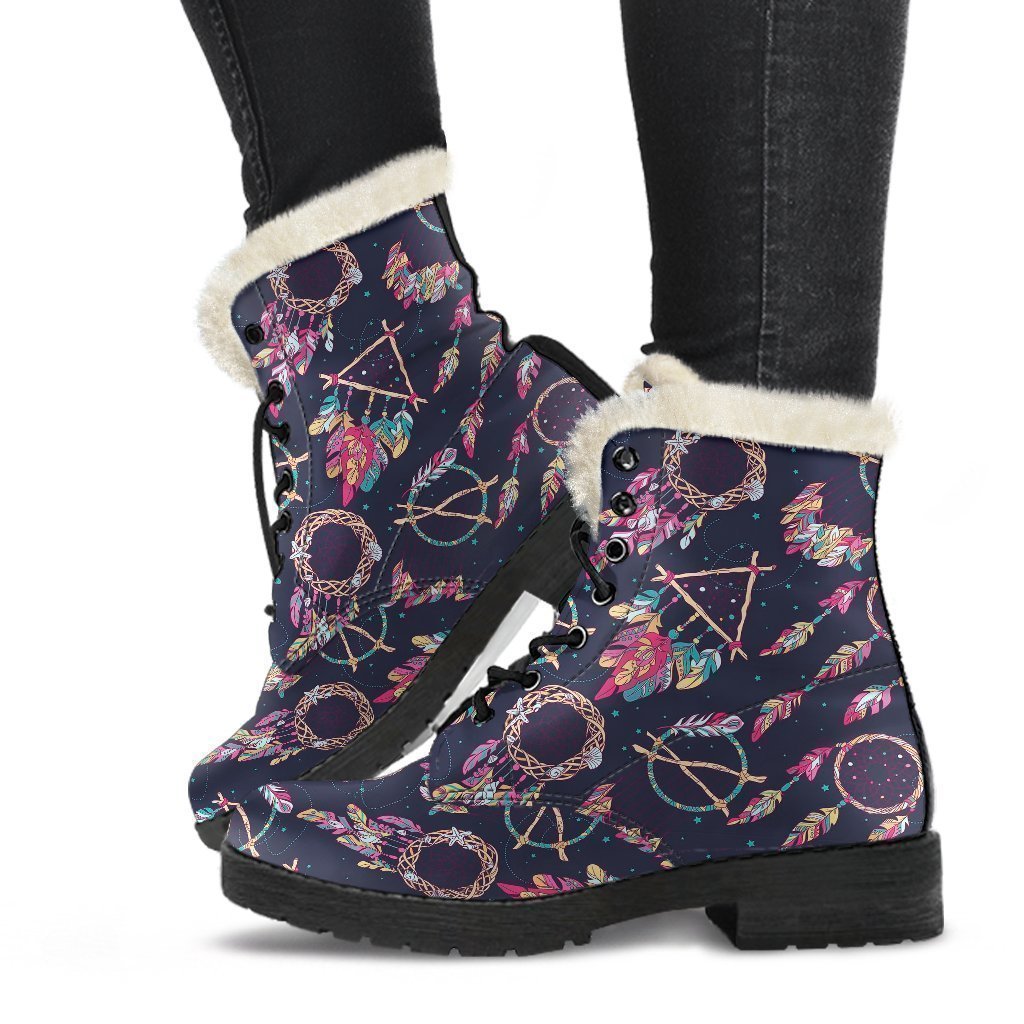 Dream Catcher Boho Feather Pattern Print Comfy Winter Boots-grizzshop