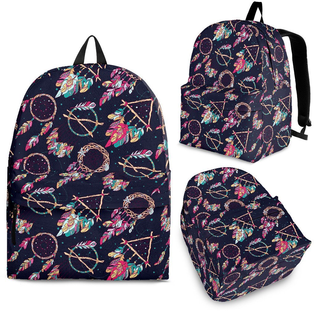 Dream Catcher Boho Feather Pattern Print Premium Backpack-grizzshop