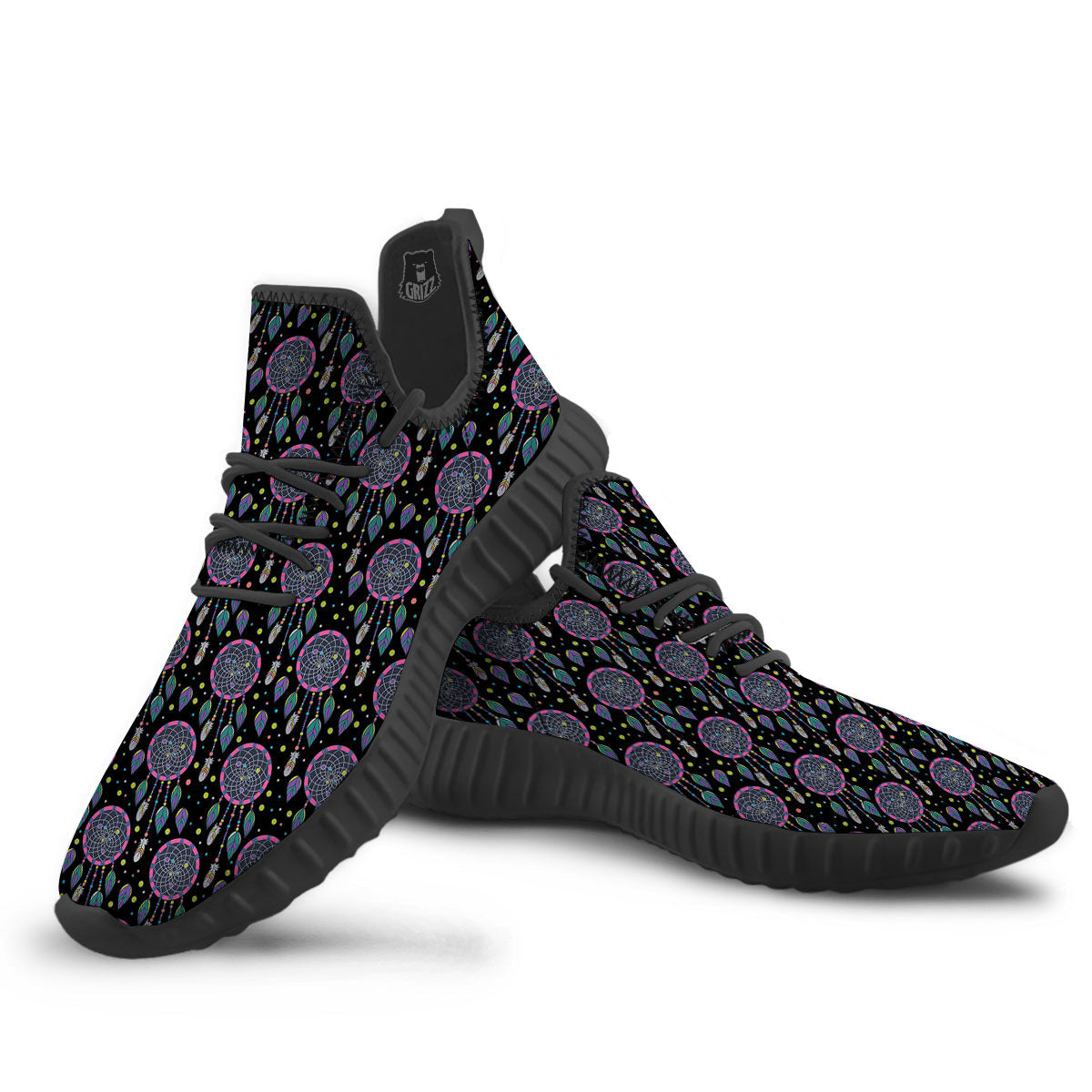 Dream Catcher Boho Print Pattern Black Walking Shoes-grizzshop