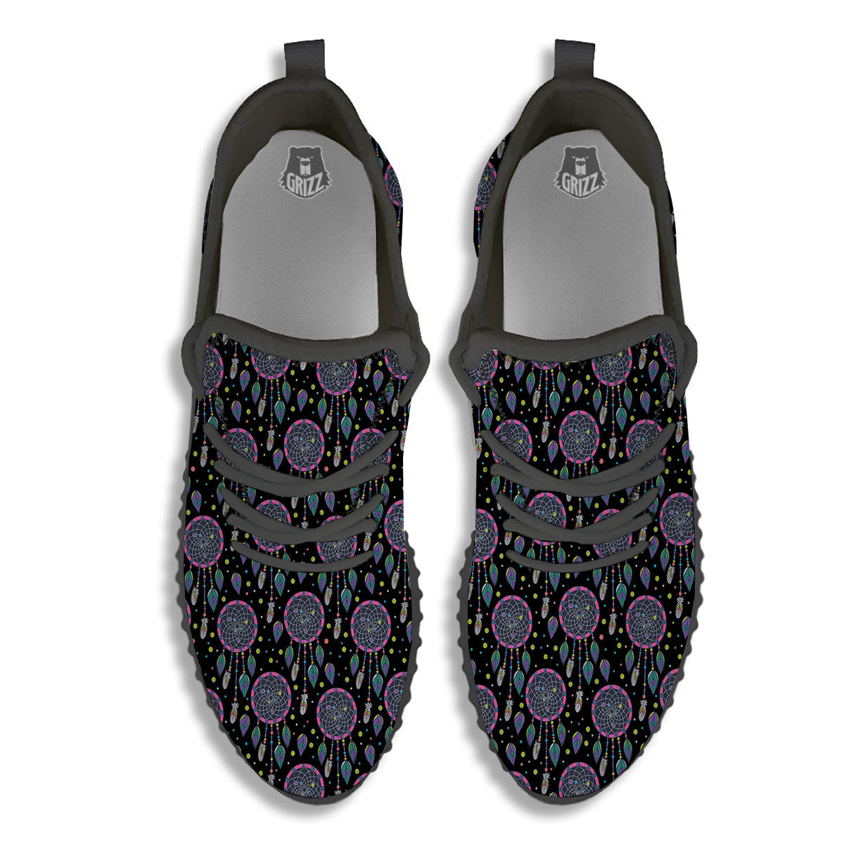 Dream Catcher Boho Print Pattern Black Walking Shoes-grizzshop
