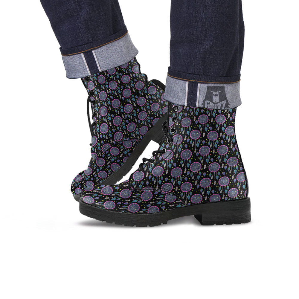 Dream Catcher Boho Print Pattern Leather Boots-grizzshop