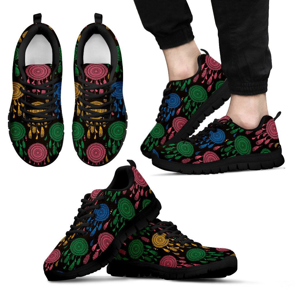 Dream Catcher Colorful Feather Pattern Print Black Sneaker Shoes For Men Women-grizzshop