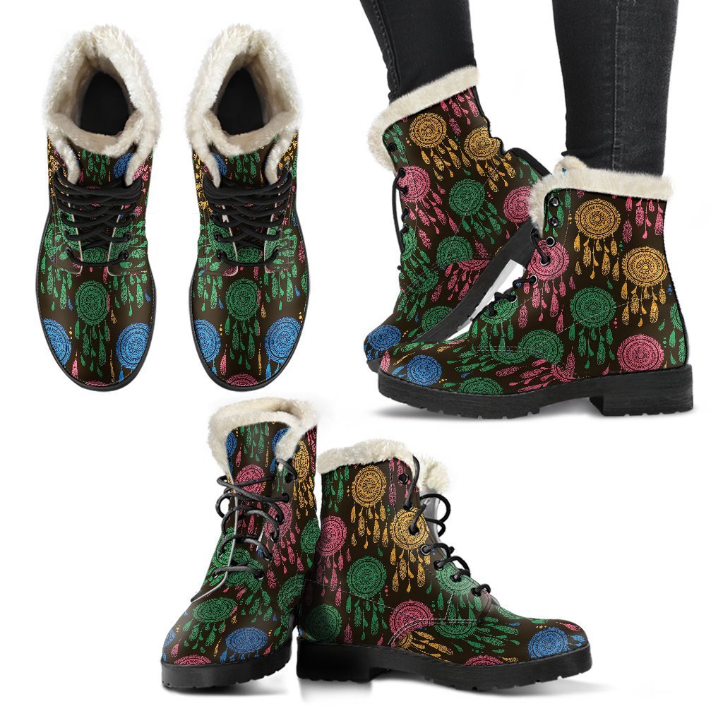Dream Catcher Colorful Feather Pattern Print Comfy Winter Boots-grizzshop