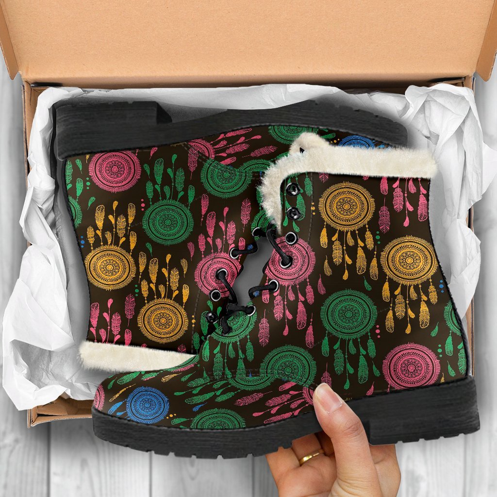 Dream Catcher Colorful Feather Pattern Print Comfy Winter Boots-grizzshop