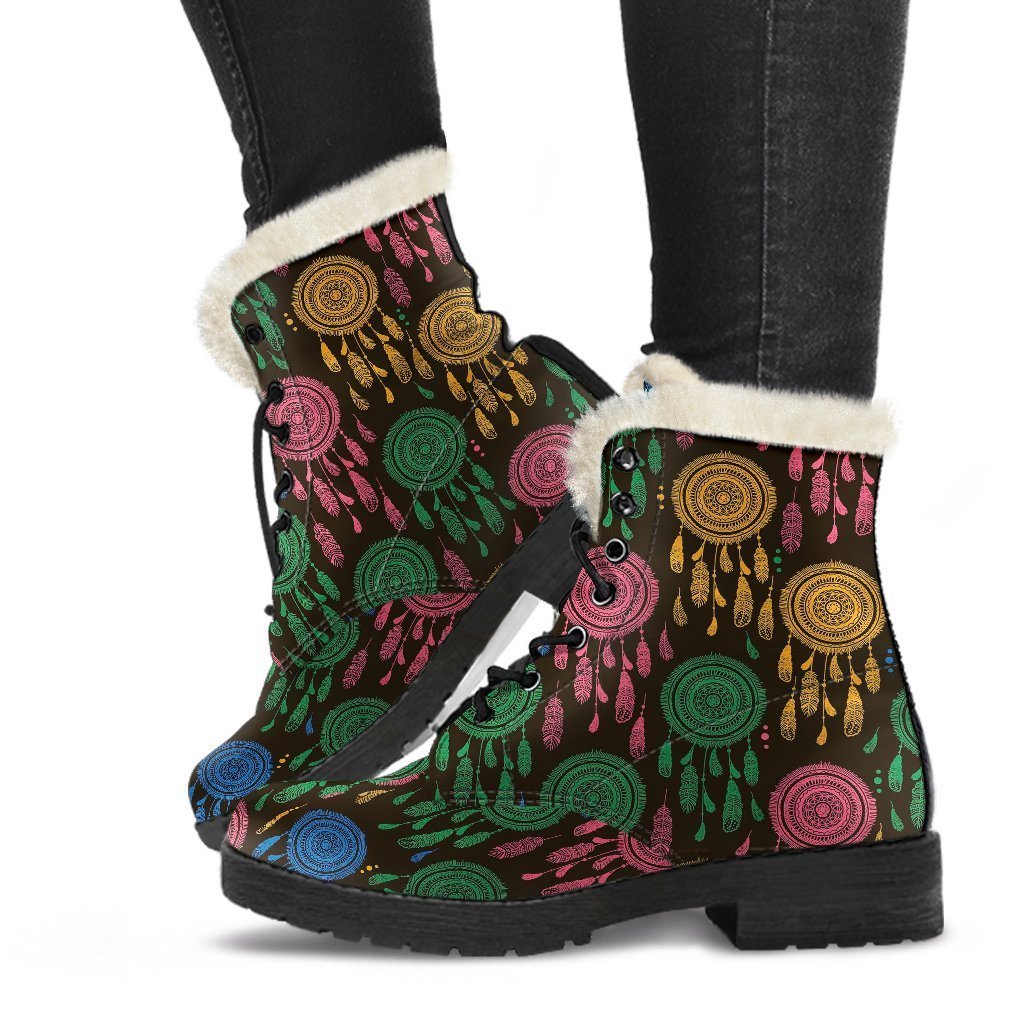 Dream Catcher Colorful Feather Pattern Print Comfy Winter Boots-grizzshop