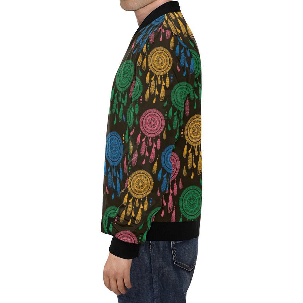 Dream Catcher Colorful Feather Pattern Print Men's Bomber Jacket-grizzshop