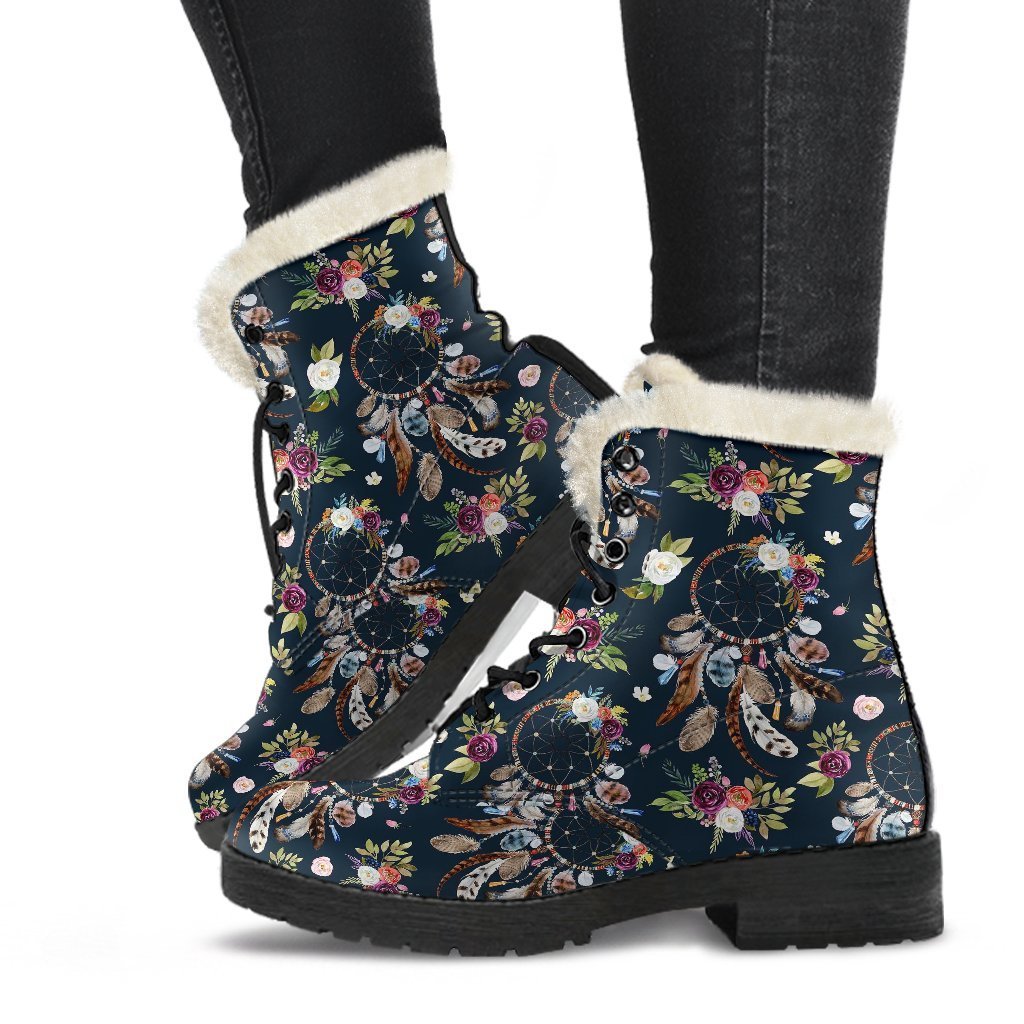 Dream Catcher Feather Boho Pattern Print Comfy Winter Boots-grizzshop