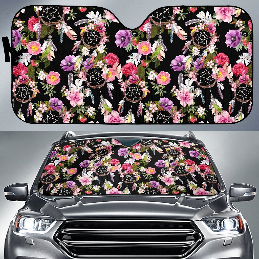 Dream Catcher Flower Boho Feather Car Sun Shade-grizzshop